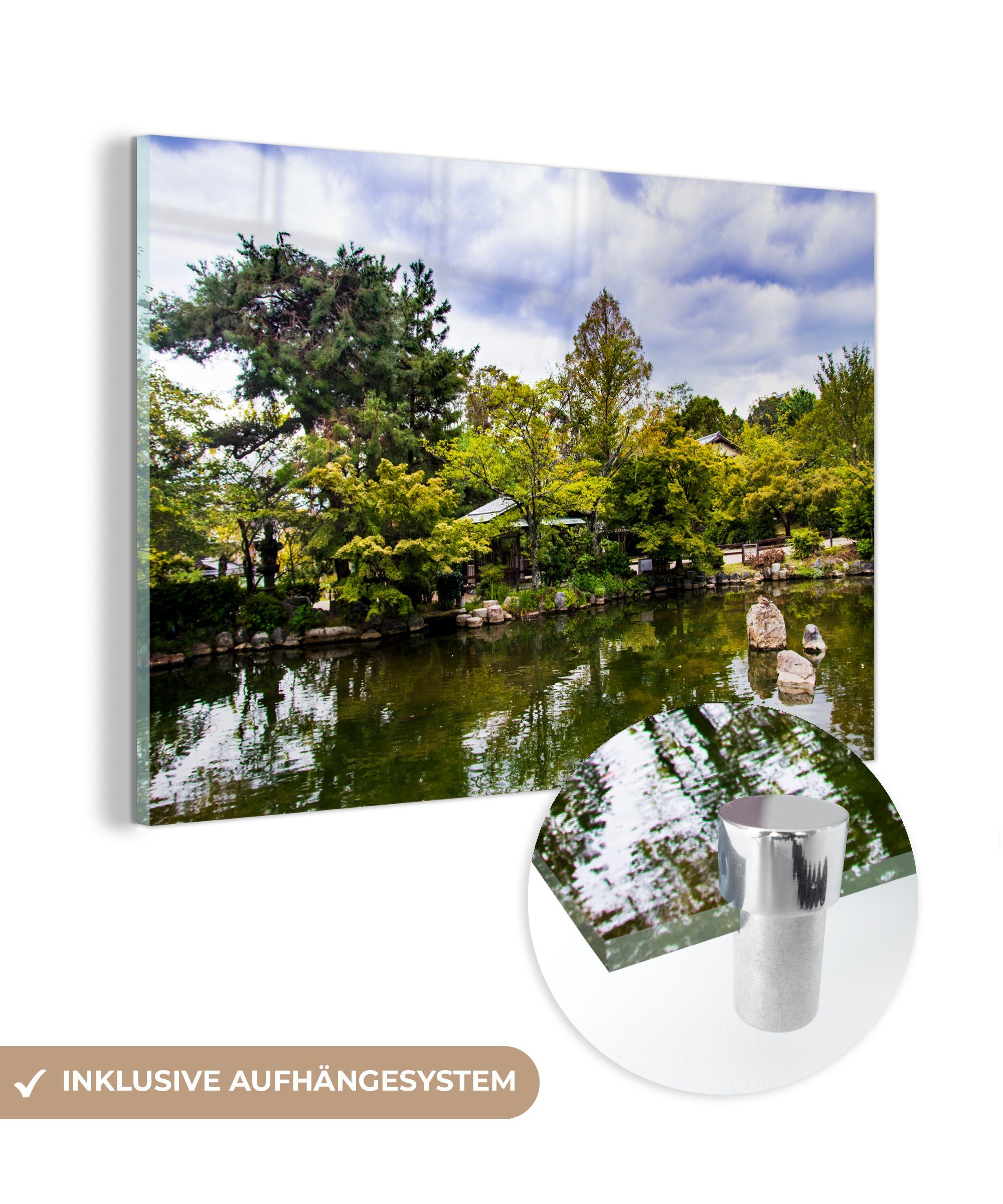 MuchoWow Acrylglasbild Teichlandschaft im japanischen Gion bei Kyoto, (1 St), Acrylglasbilder Wohnzimmer & Schlafzimmer