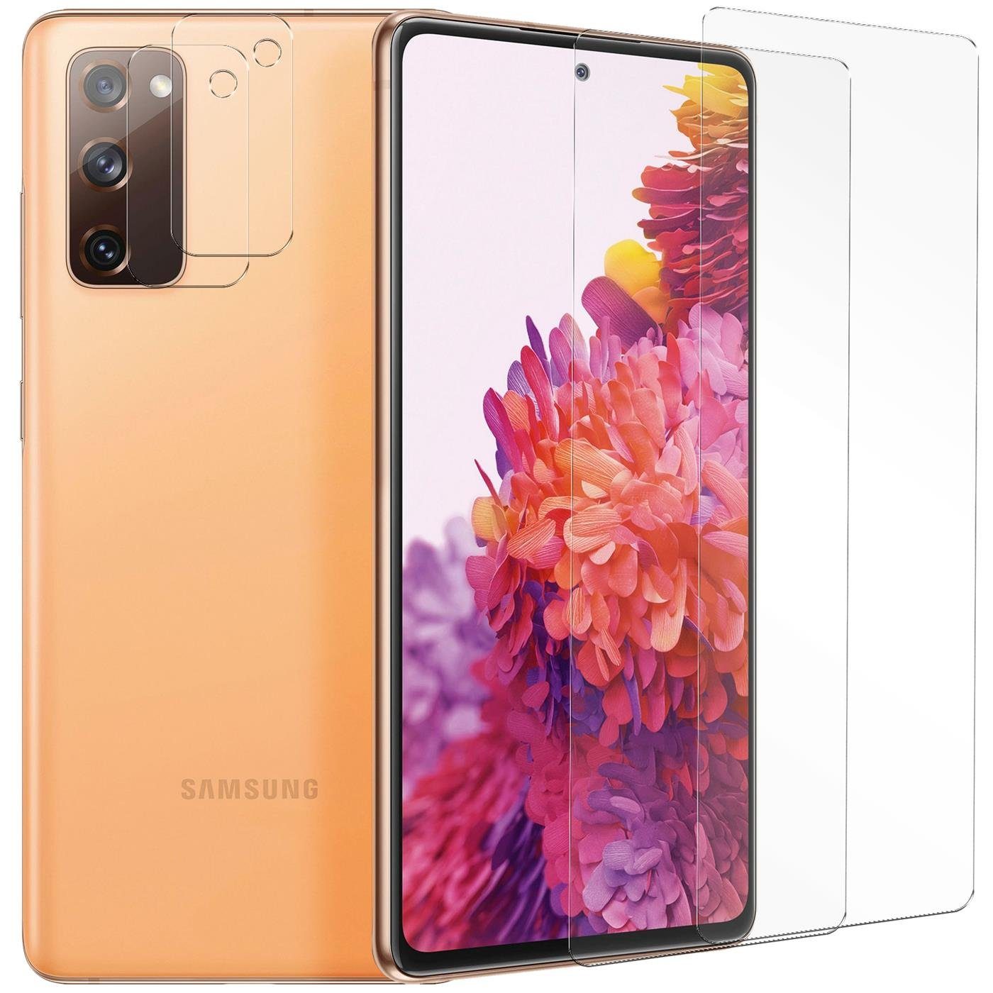 CoolGadget Schutzfolie Panzerfolie für Samsung S20 FE, (Spar-Set 4in1, 2x Displayschutz, 2x Kameraschutz), Panzerglas Schutzfolie für Samsung Galaxy S20 FE Folie