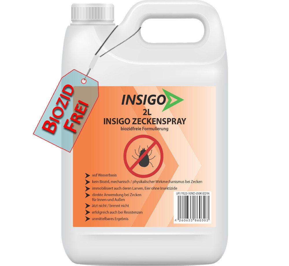INSIGO Insektenspray INSIGO ZECKE, 2 l, biozidfreie Formel, auf Wasserbasis, geruchsarm, brennt / ätzt nicht
