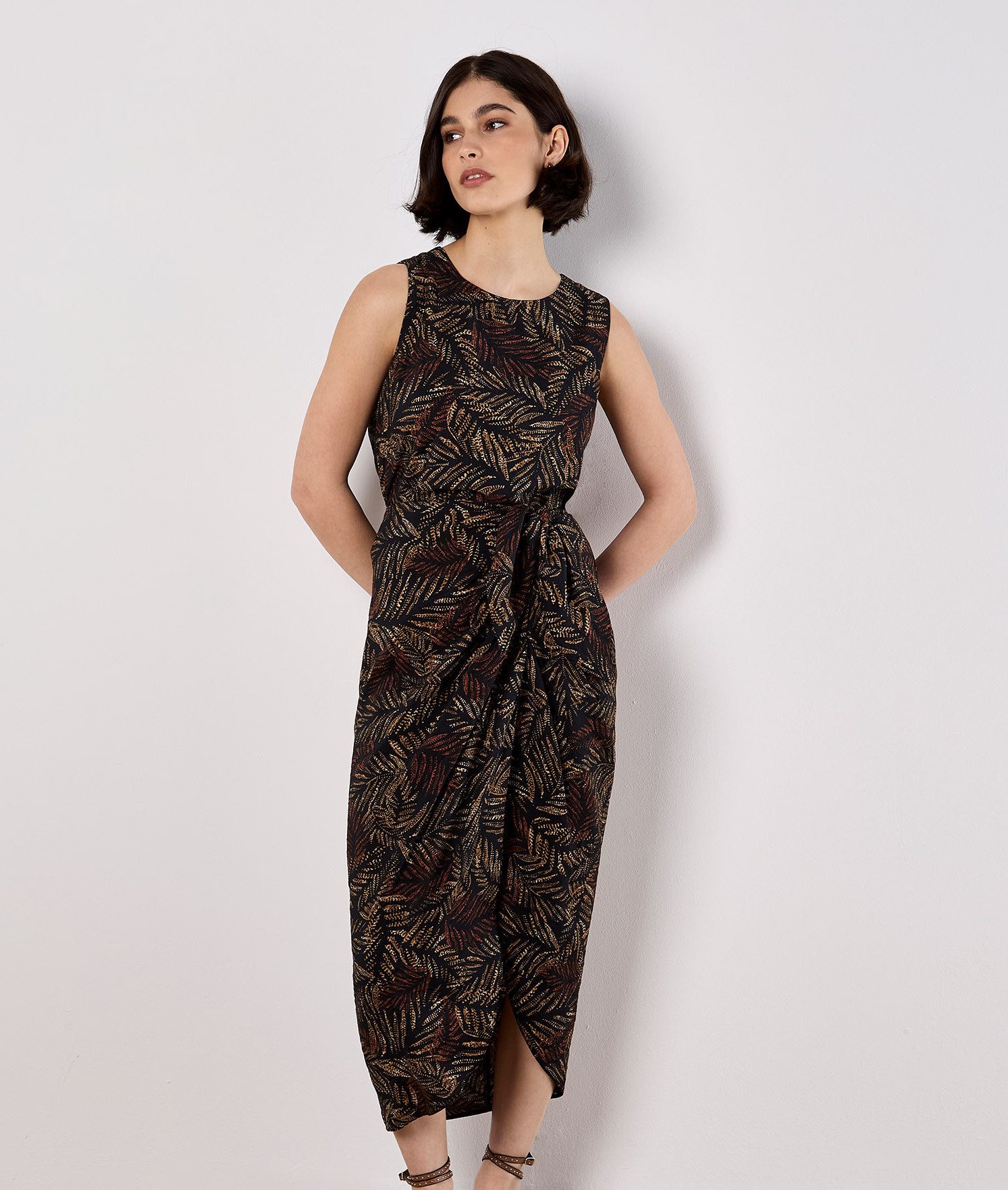 Apricot Midirock Midirock mit Batik-Blattmuster