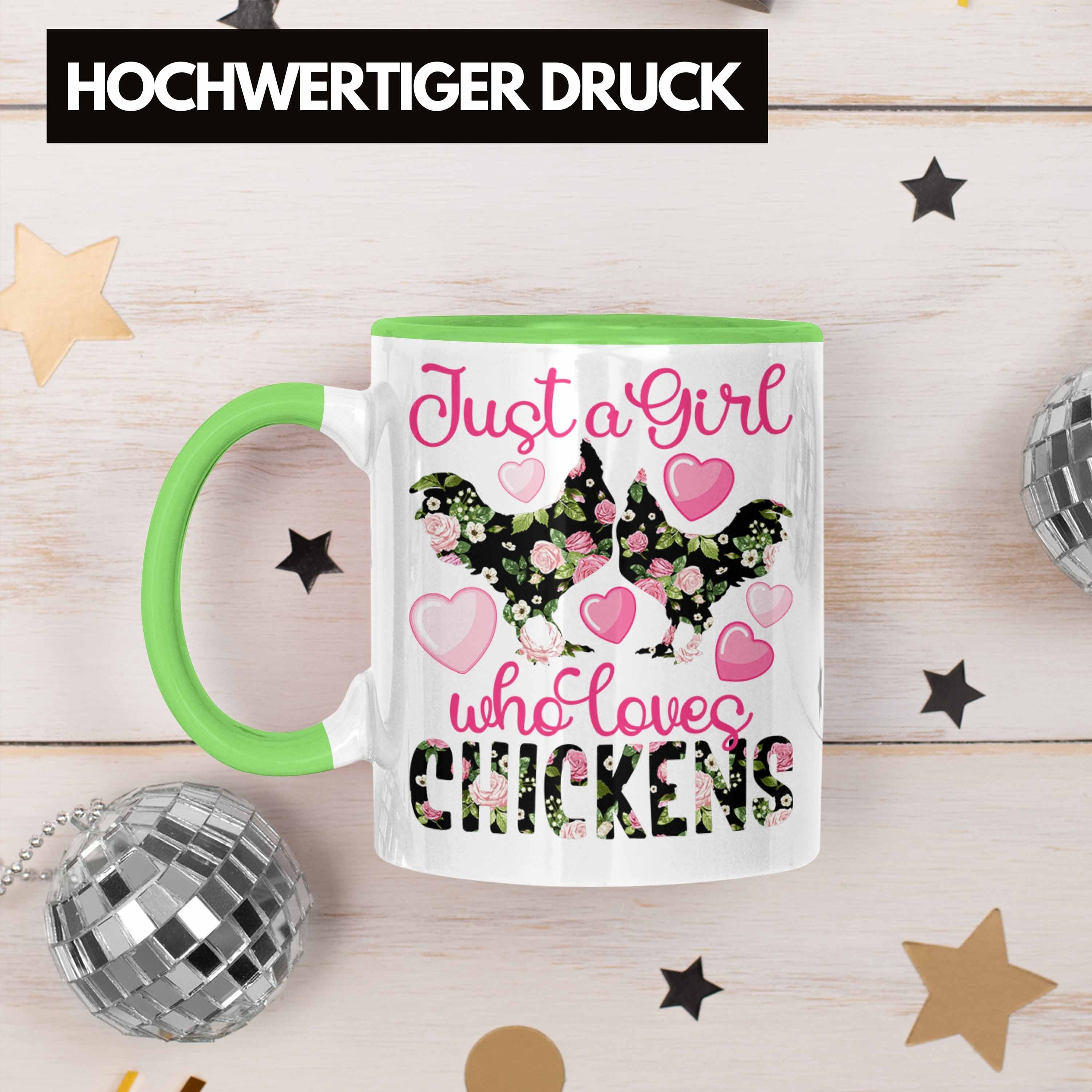 Trendation Tasse Who "Just Loves Tasse Geschenk Girl Hühner Chickens" Liebhaberinnen Grün A