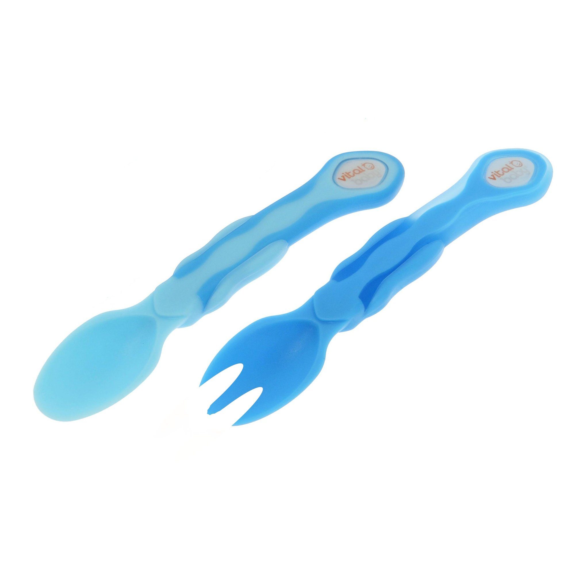 Vital Baby Kinderbesteck Gabel- und Löffelset 2er Set, ergonomisches Kinderbesteck, 1 Personen, gaumenfreundliche Löffelschale