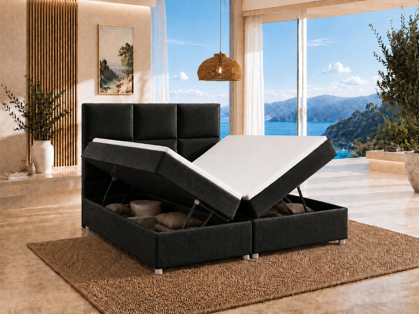 Best for Home Boxspringbett Trinity K-13 mit Stauraum & 5 cm Topper –Komfort (Einzelbett, 3-St., 140x200 160x200 180x200 200x200 cm), Zwei seitlich öffnende Bettkästen, ergonomischer Schlafkomfort