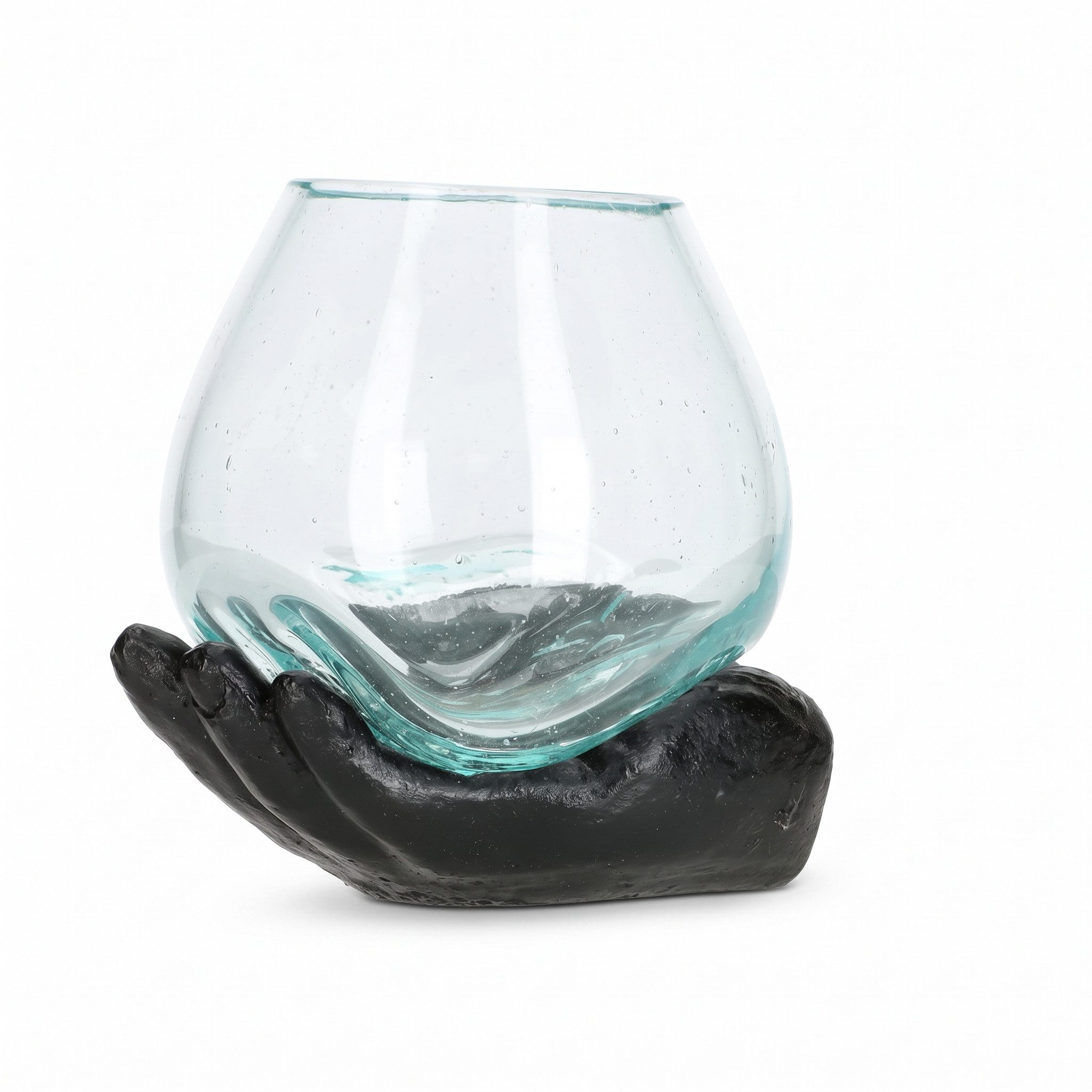AlPa Living 100% Handmade Teelichthalter Hand mit mundgeblasenem Glas, mit herausnehmbarem Glas, handbemalt, 15 cm hoch