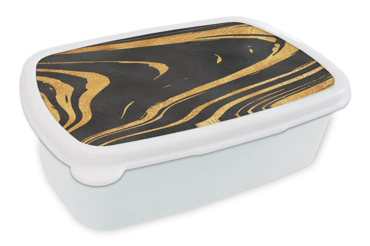 MuchoWow Lunchbox Gold - Schwarz - Abstrakt, Kunststoff, (2-tlg), Brotbox für Kinder und Erwachsene, Brotdose, für Jungs und Mädchen weiß