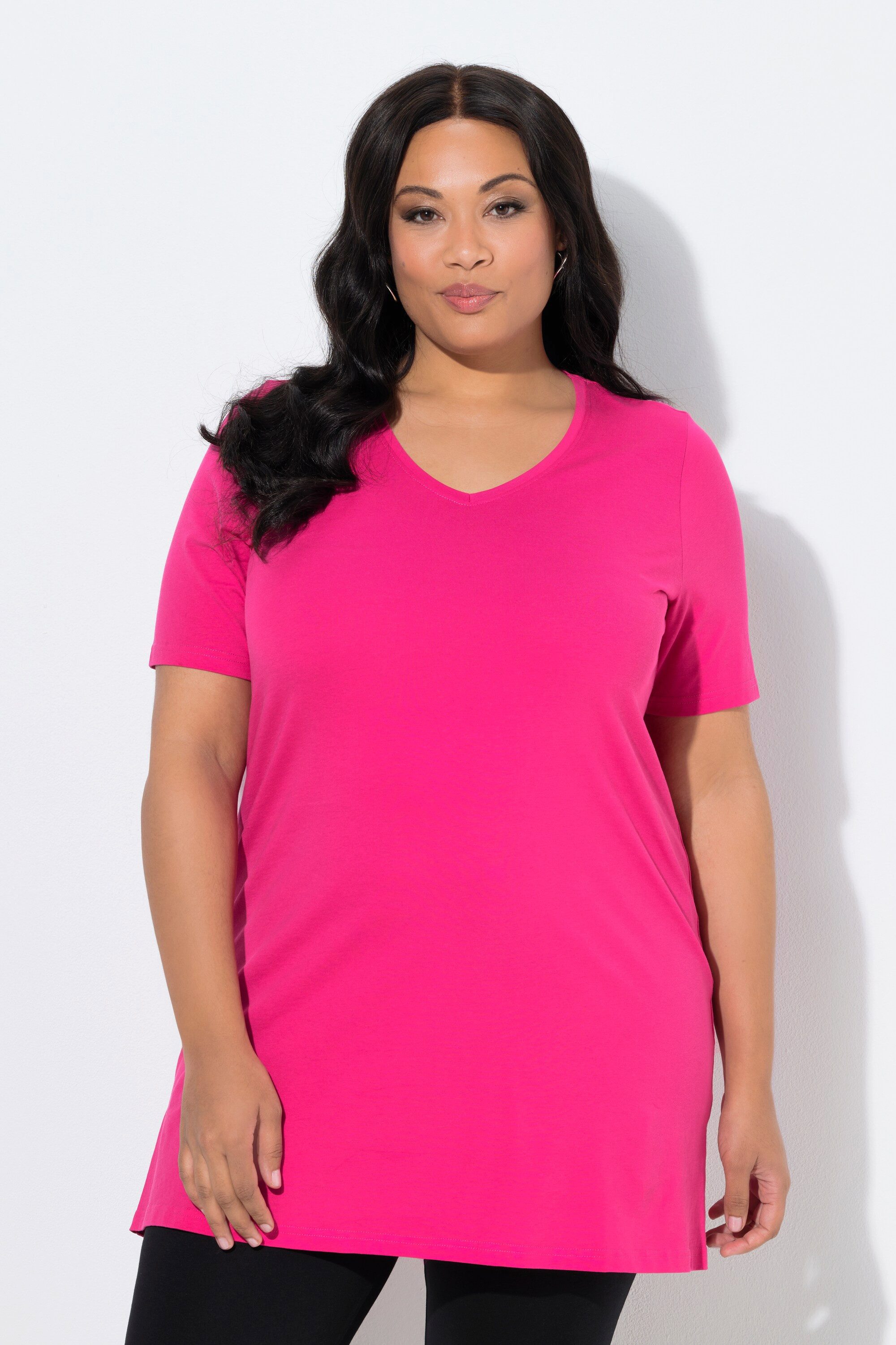 Ulla Popken Longshirt Longshirt A-Linie V-Ausschnitt Halbarm