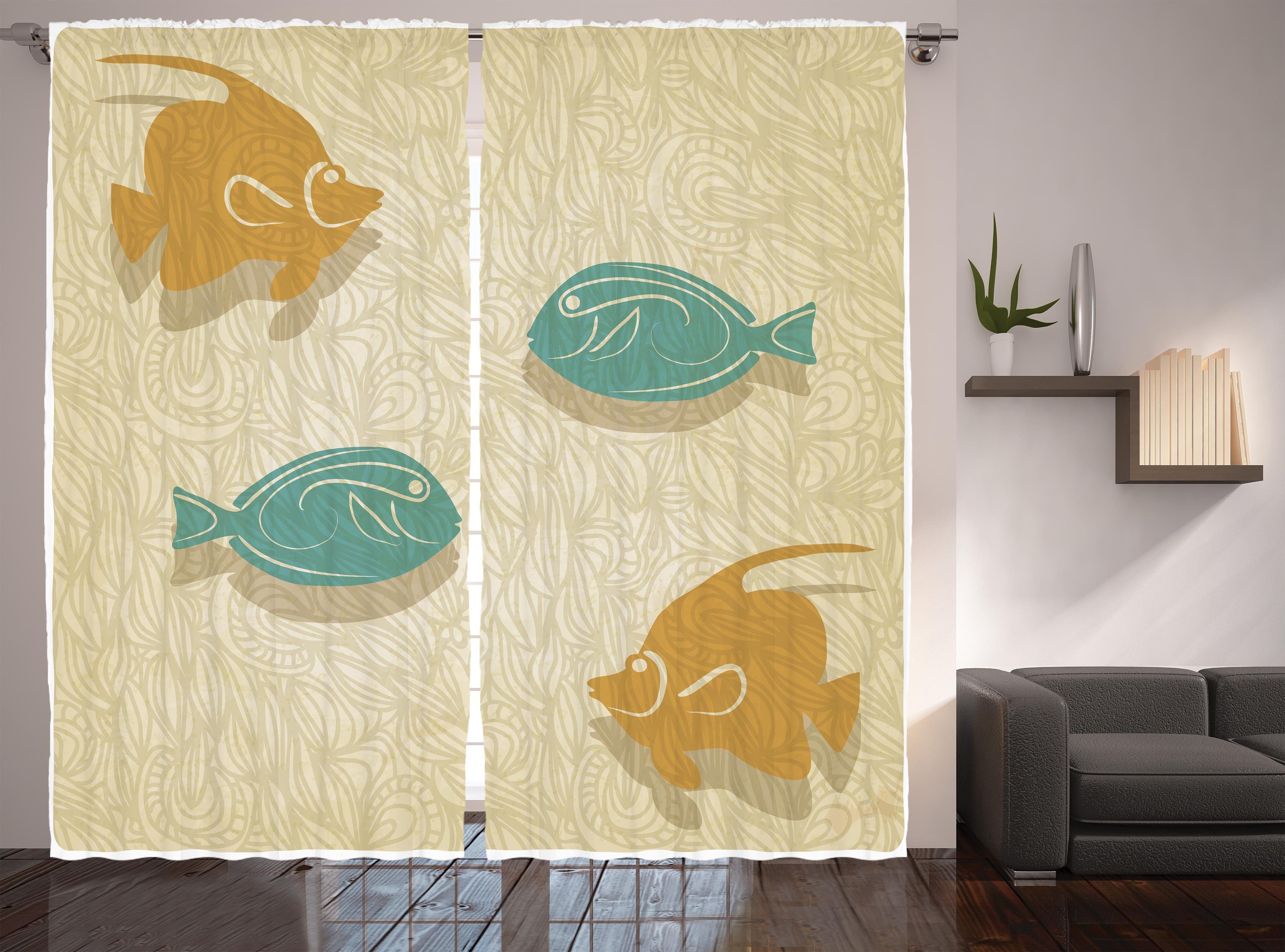 Gardine Schlafzimmer Kräuselband Vorhang mit Schlaufen und Haken, Abakuhaus, Fisch Aquarium Ocean Waves