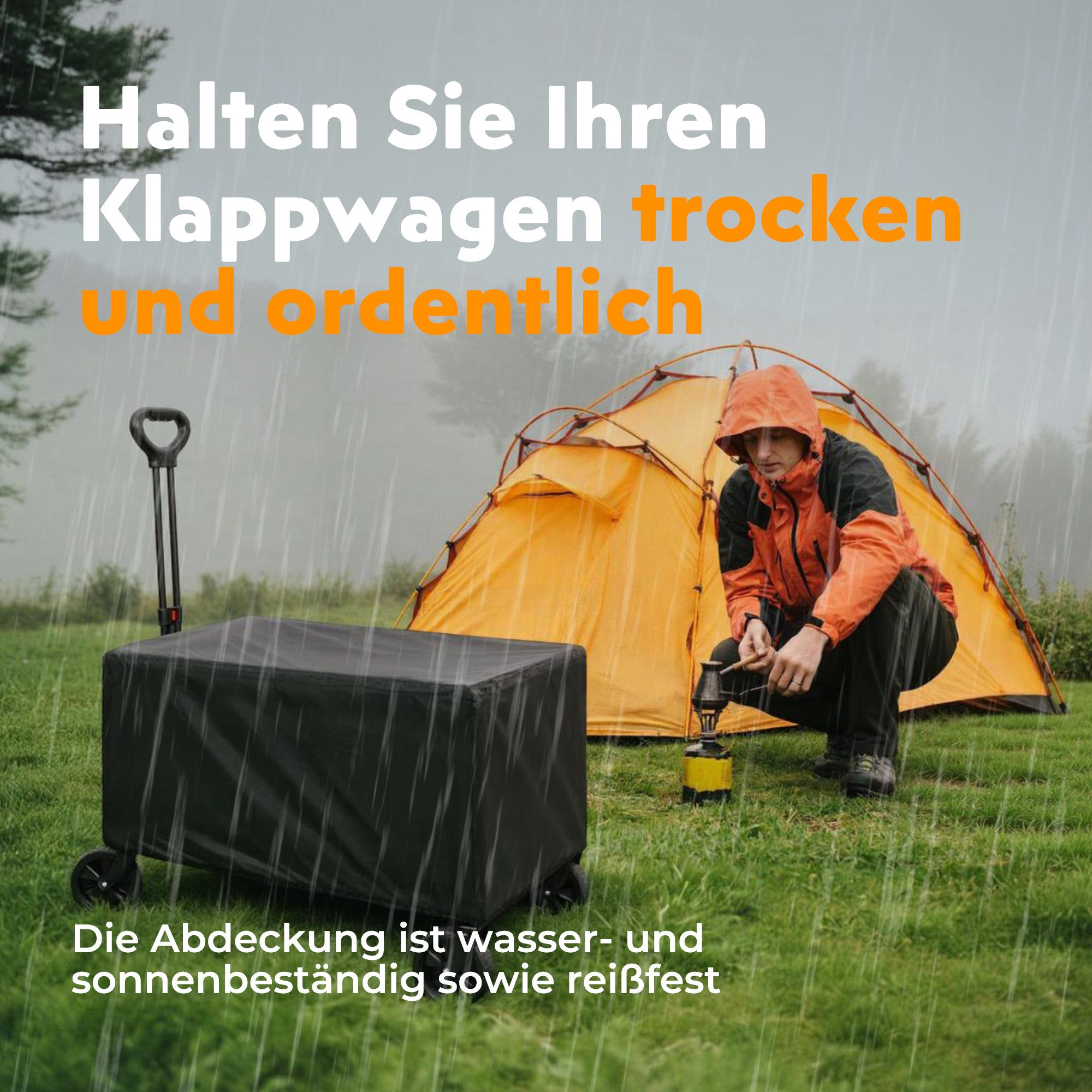 HOMECALL Bollerwagen Kleiner Handwagen Faltbar Gartenwagen kompakt (mit Regenschutz und Getränkehalter), bis 120 kg belastbar, 120 L, Schwar