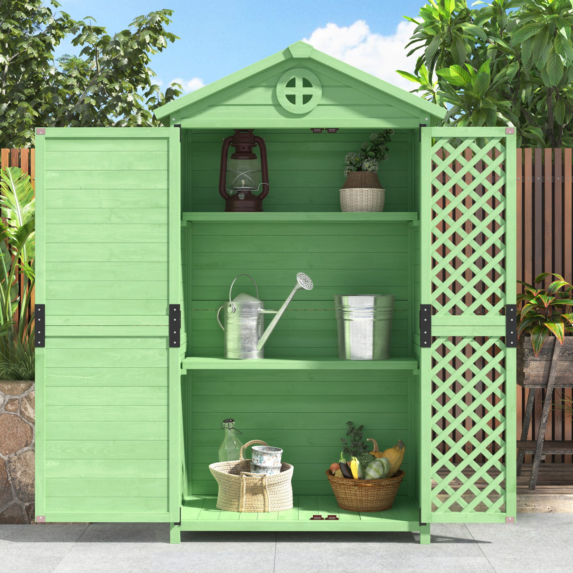 Merax Garten-Geräteschrank Outdoor Gartenhaus mit wetterfestem Dach, BxT: 90x56.5 cm, (1 St), Holz Werkzeughaus Geräteschuppen Aufbewahrungsschuppen 90x56.5x175.3cm