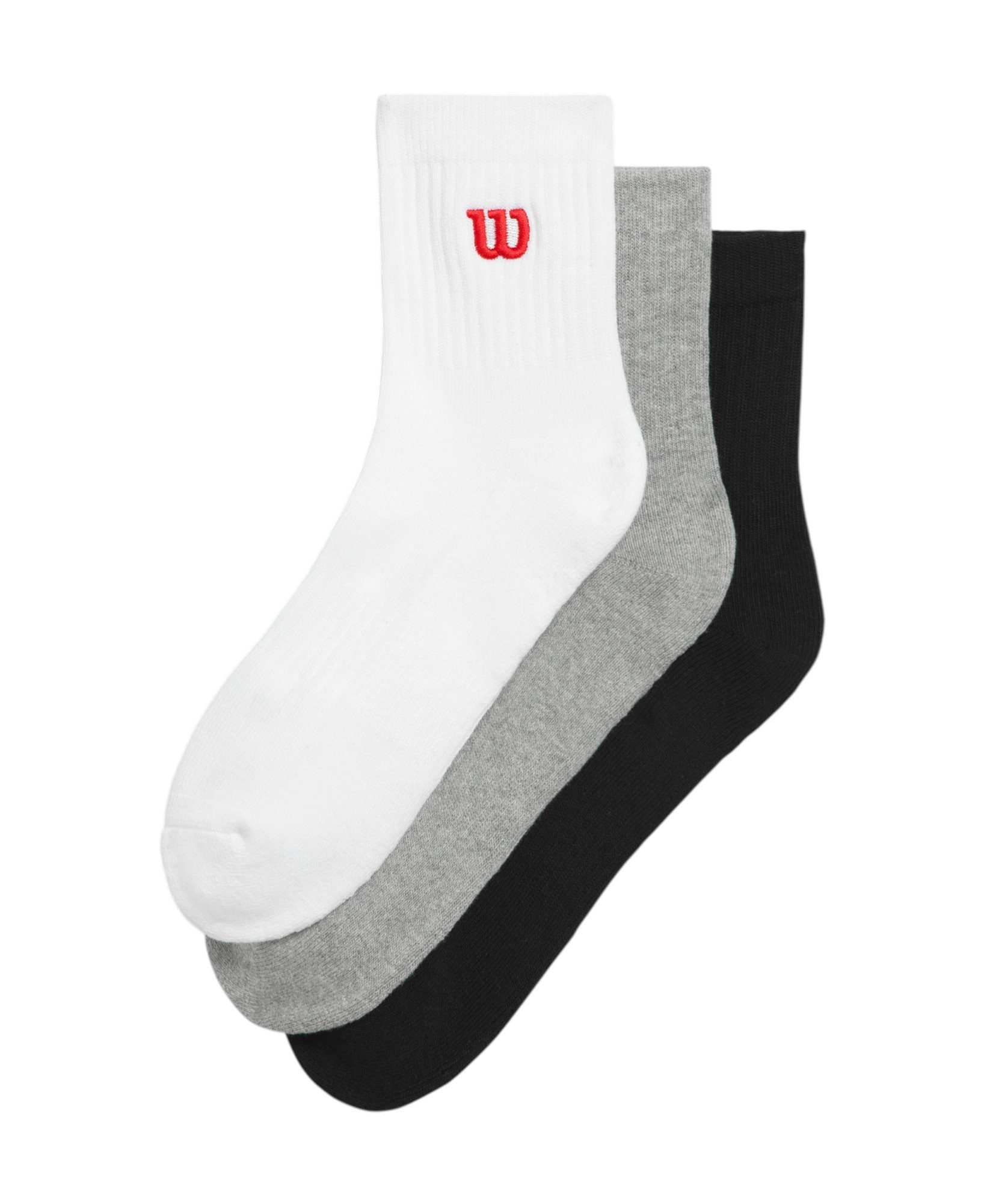 Wilson Tennissocken Quarter Logo weiss/grau/schwarz Herren - 3 Paar