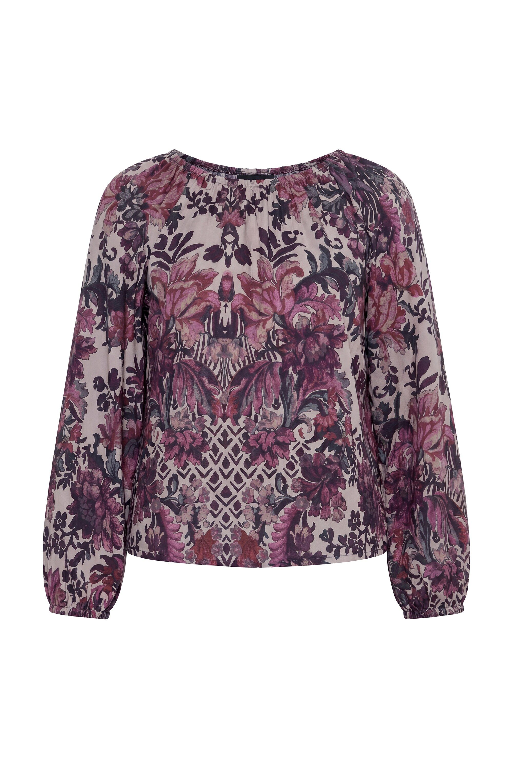 Ulla Popken Longbluse Tunika Blüten Rundhalsausschnitt Langarm