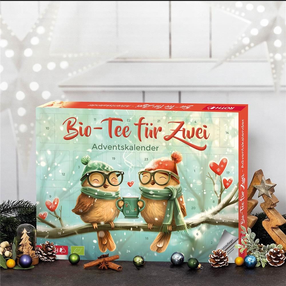 Roth Adventskalender Bio-Tee-Adventskalender für Zwei, 2x24 Teebeutel für gemeinsamen Genuss im Advent