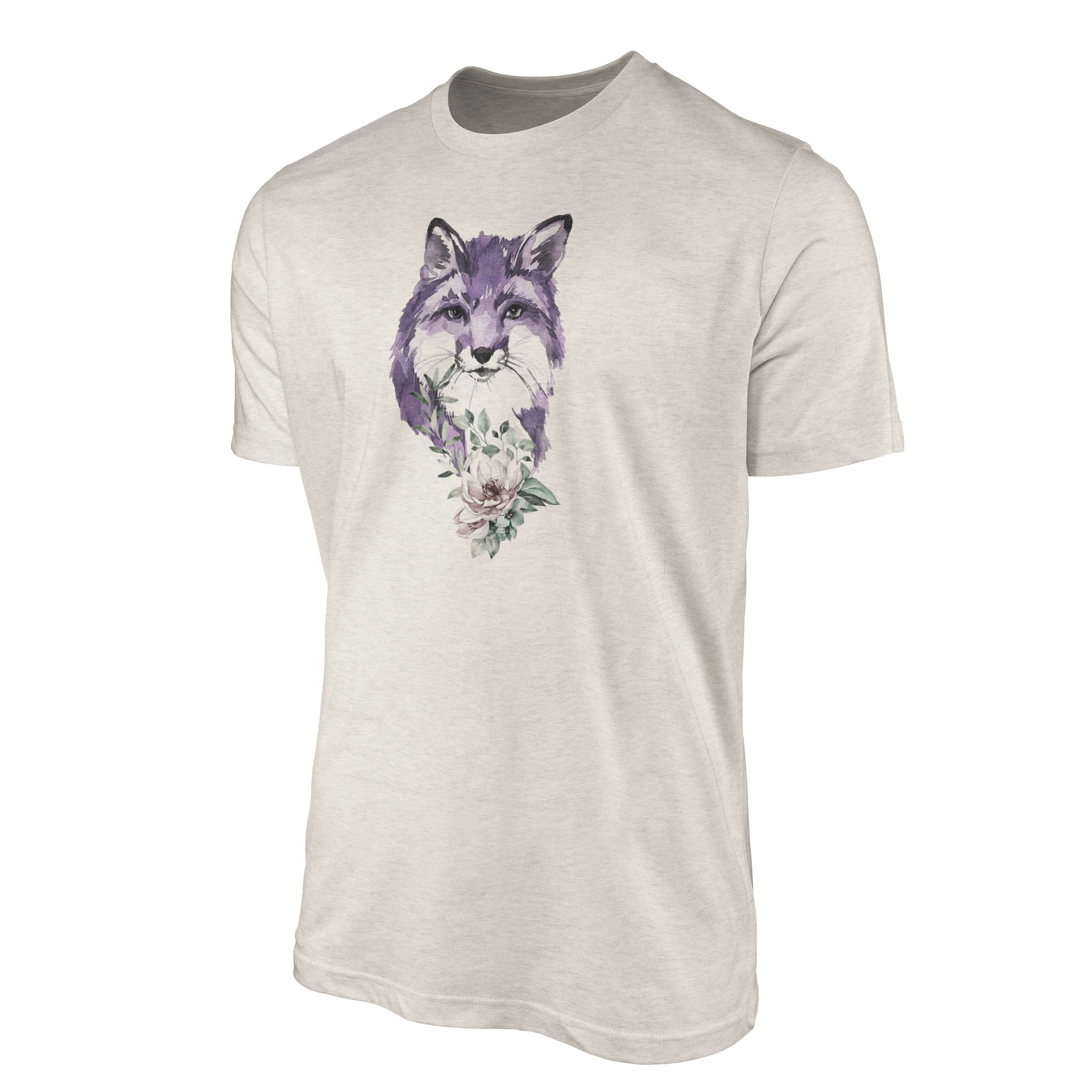 Motiv gekämmte Fuchs Ökomode Bio-Baumwolle (1-tlg) T-Shirt 100% T-Shirt Nachhaltig Aquarell Sinus Art Herren Blume Shirt aus