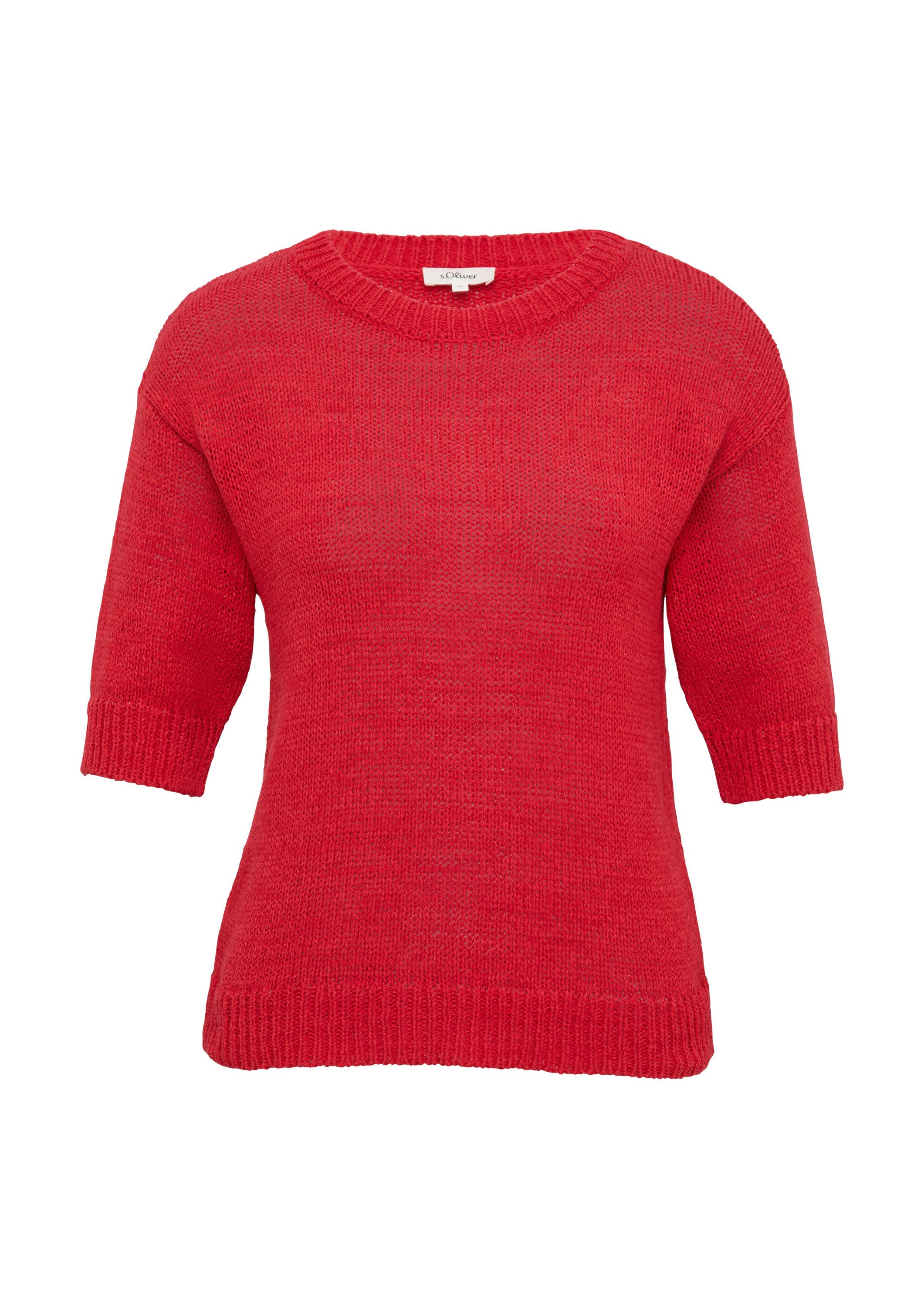 s.Oliver Kurzarmpullover Strickpullover Strickpullover aus Bändchengarn mit 3/4-Ärmeln