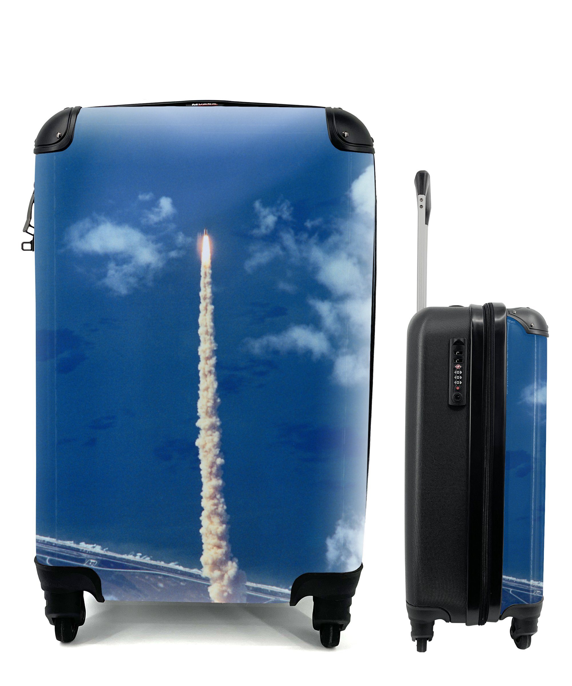 fliegt, Handgepäck Eine MuchoWow Handgepäckkoffer der den die Raumfähre, Ferien, Trolley, in Reisekoffer für Himmel Reisetasche Rollen, 4 mit Luftaufnahme rollen,