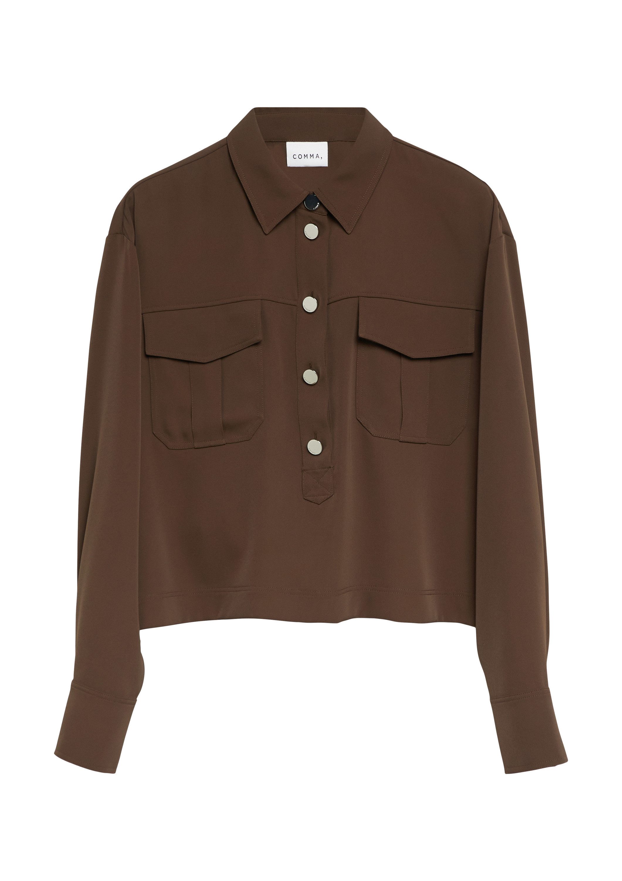 comma Langarmbluse Bluse Verkürzte Bluse mit Brusttaschen
