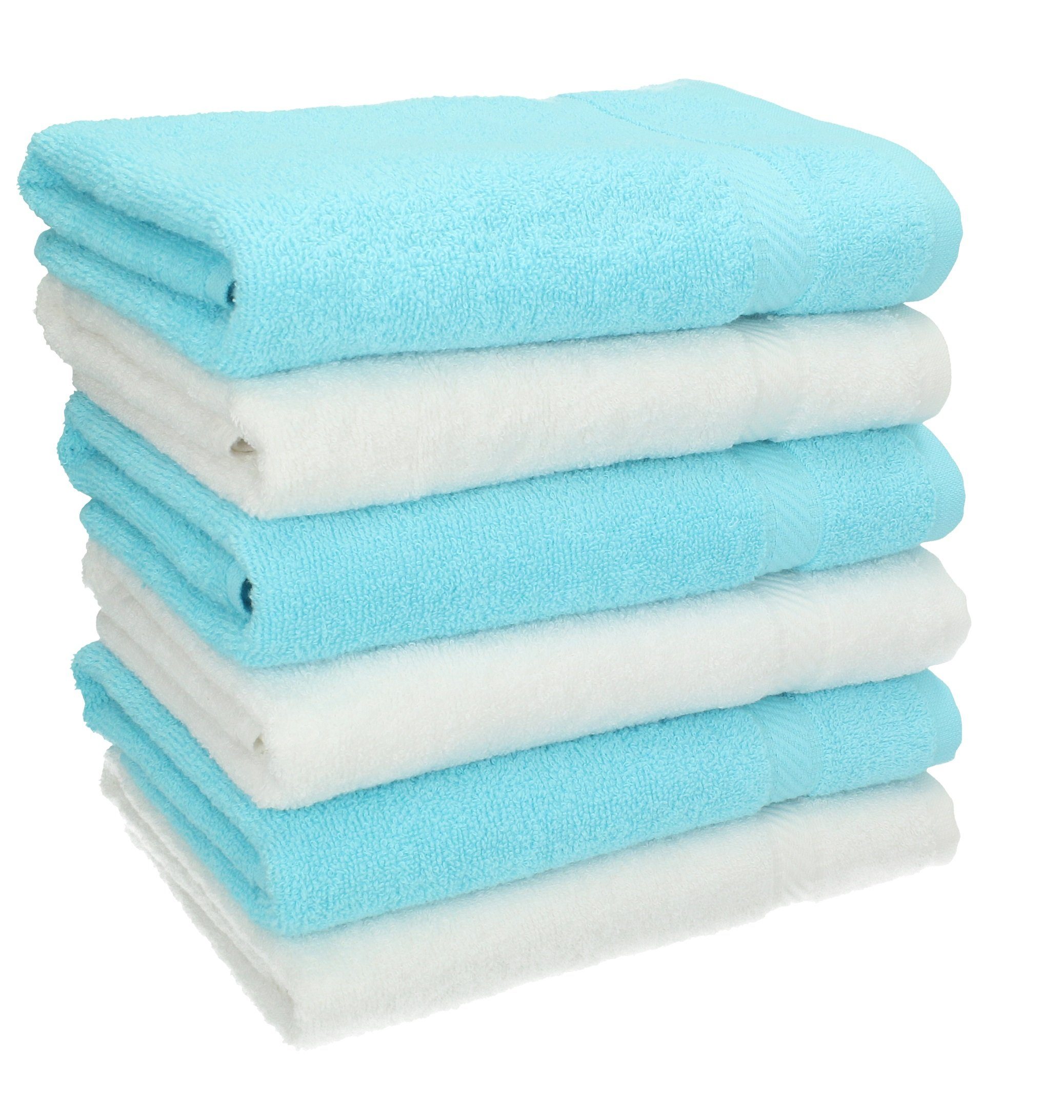 Betz Handtücher 6 Stück Handtücher Palermo 100% Baumwolle Größe 50 x 100 cm Handtuch Set Farbe weiß und türkis, 100% Baumwolle