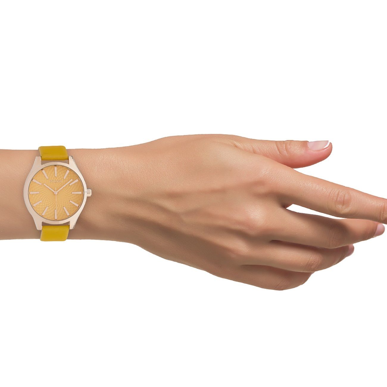 OOZOO Quarzuhr Oozoo Fashion 42mm), Armbanduhr Timepieces, gelb, groß OOZOO Damen (ca. rund, Lederarmband Damenuhr