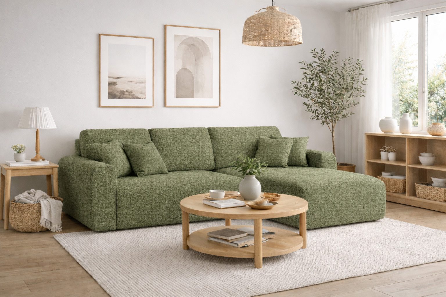 Kaiser Möbel Ecksofa mit Schlaffunktion und Bettkasten Ivo L aus Chenille-Stoff Artico, Ecksofa mit Schlaffunktion, integrierter Stauraum,mit Schlaffunktion,pflegeleichter Chenille-Stoff