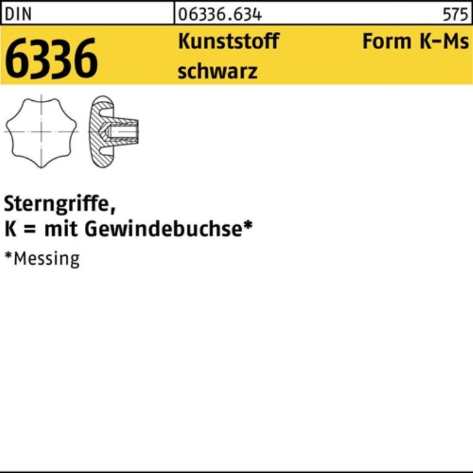 Messingbuchse M4 100er FormK-Ms sw K Ku. Sterngriff 20 Griff DIN 1 Reyher Pack 6336