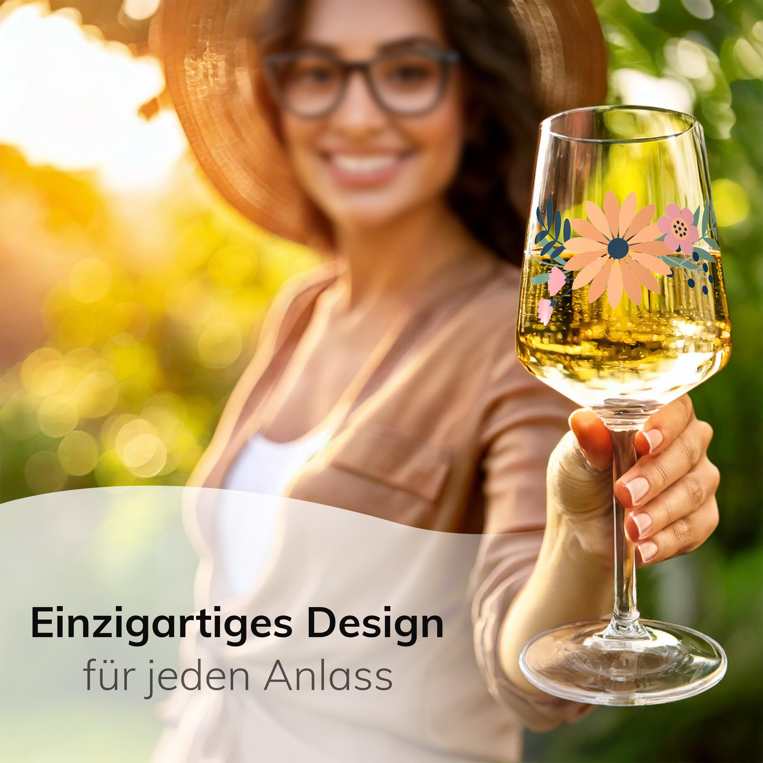 ElbFuchs Aperitifglas Amber Bloom mit Blütenmotiv, 2-tlg., Borosilikatglas, 470 ml, Spülmaschinenfest