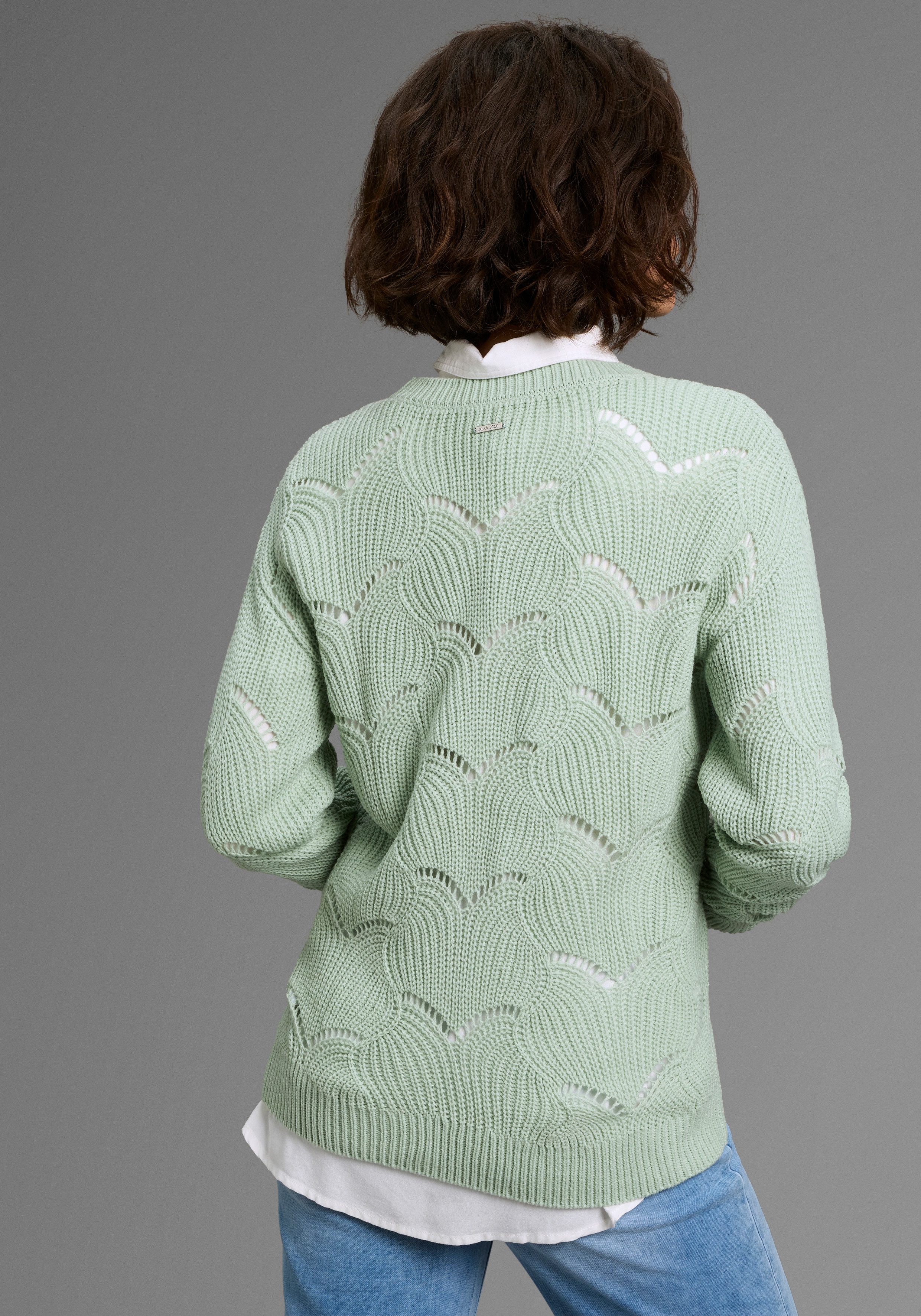 Laura Scott Ajourpullover softer Übergangsstrick mit Rundhals und trendy Lo günstig online kaufen