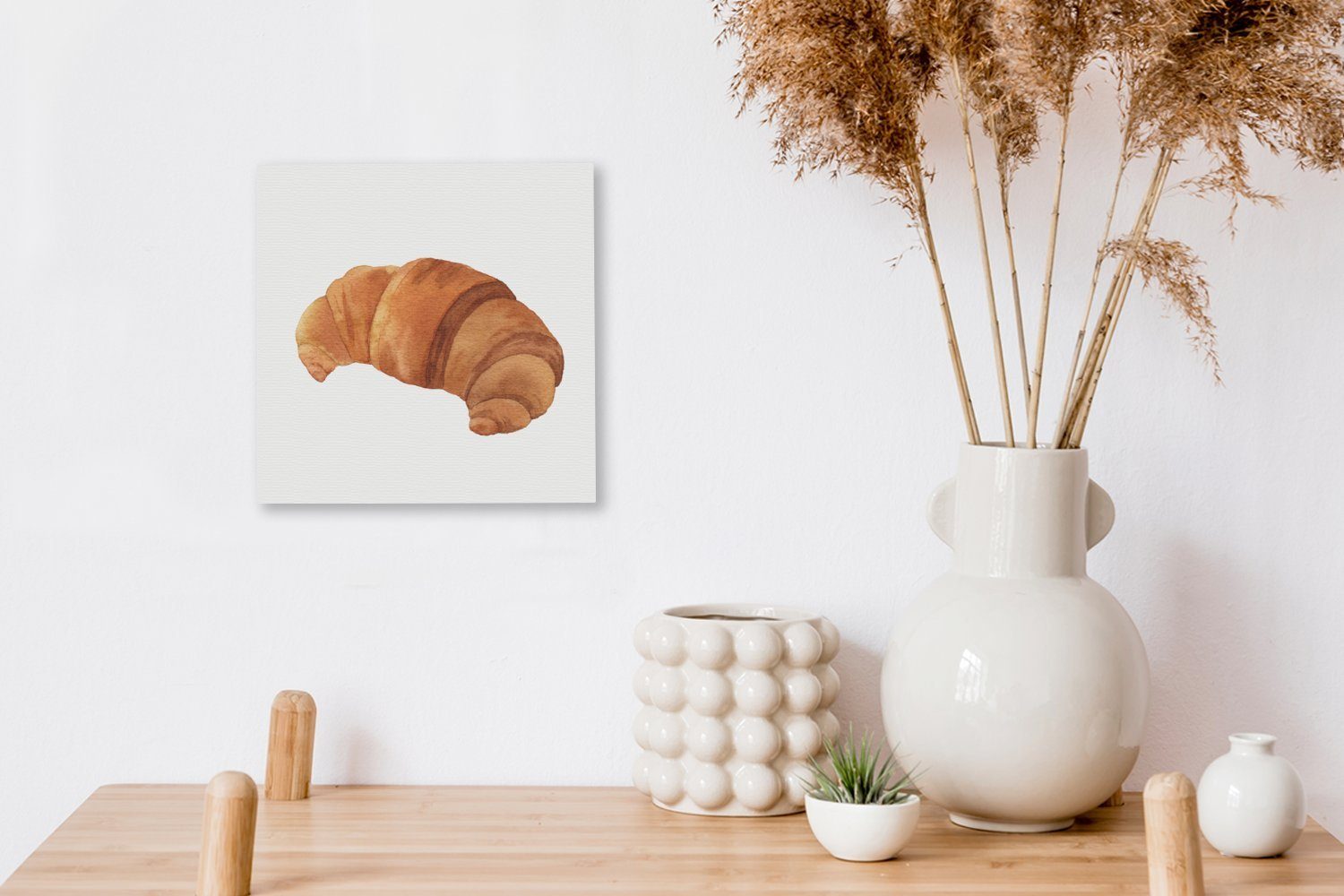Croissant Leinwandbild Bilder - für Leinwand Schlafzimmer - St), Lebensmittel, (1 Wohnzimmer OneMillionCanvasses® Aquarell