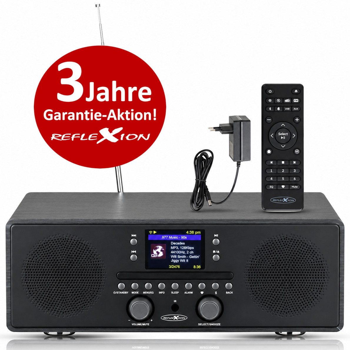 Reflexion HRA23INT Stereo DAB+ Radio mit CD-Player, Bluetooth, UKW, USB und AUX Internet-Radio (Digitalradio (DAB), UKW-Radio, Internetradio, 160 W, 2,4" TFT-Farbdisplay, Uhr-Anzeige mit Dual-Alarm und Sleep-Timer)