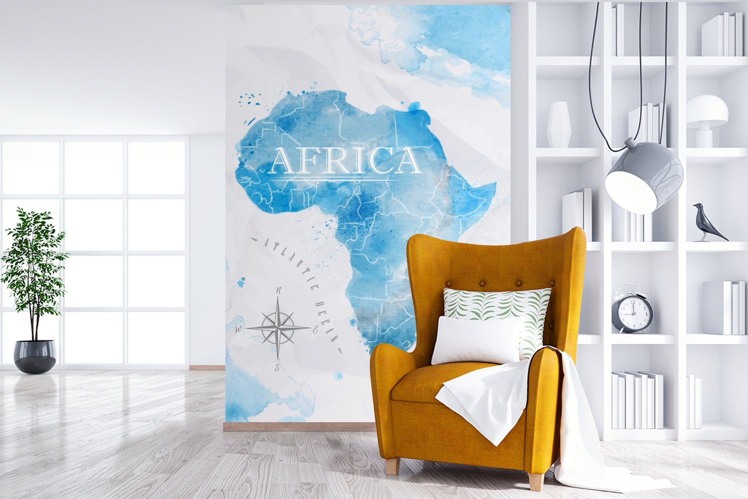 Karten bedruckt, - Wohnzimmer, Afrika Fototapete Vinyl MuchoWow Matt, Aquarell, (3 St), Tapete Wandtapete für - Montagefertig