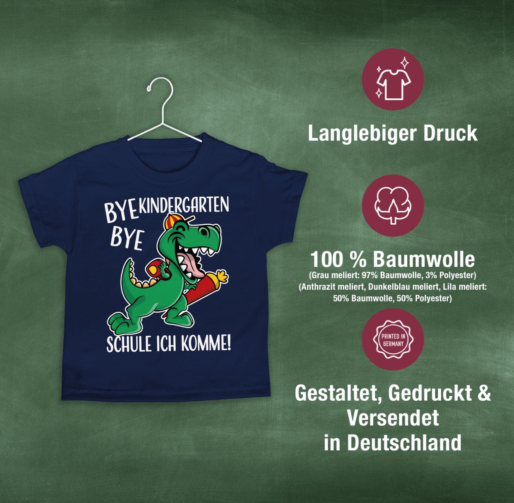 Einschulung Bye Schulanfang Kindergarten Dinosaurier 1 Geschenke Junge T-Shirt Blau Navy Bye Shirtracer