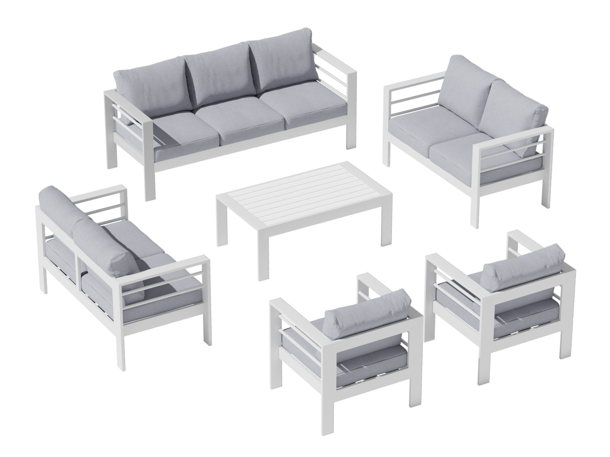 MeXo Gartenlounge-Set Gartenmöbel Set Aluminium Wetterfest, (1 x 3-Sitzer Sofa, 2 x 2-Sitzer Sofa, 4 x Sessel, 1 x Gartentisch, 18 x Kissen, 6-tlg., Luxus Relax), Gartensofa Set für 8-10 Personen, Individuell Kombinierbar