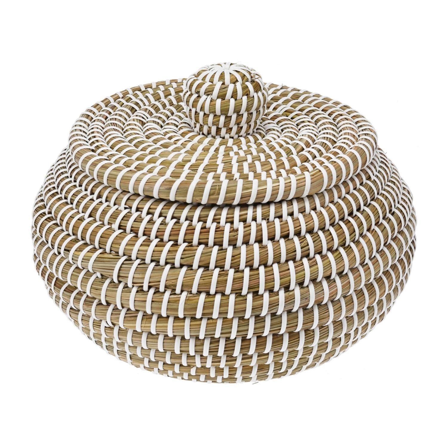 Koopman Aufbewahrungskorb YODO, Ø 31,5 x H 26 cm, Beige, Weiß, Seegras, (1 St), mit Deckel und Griff