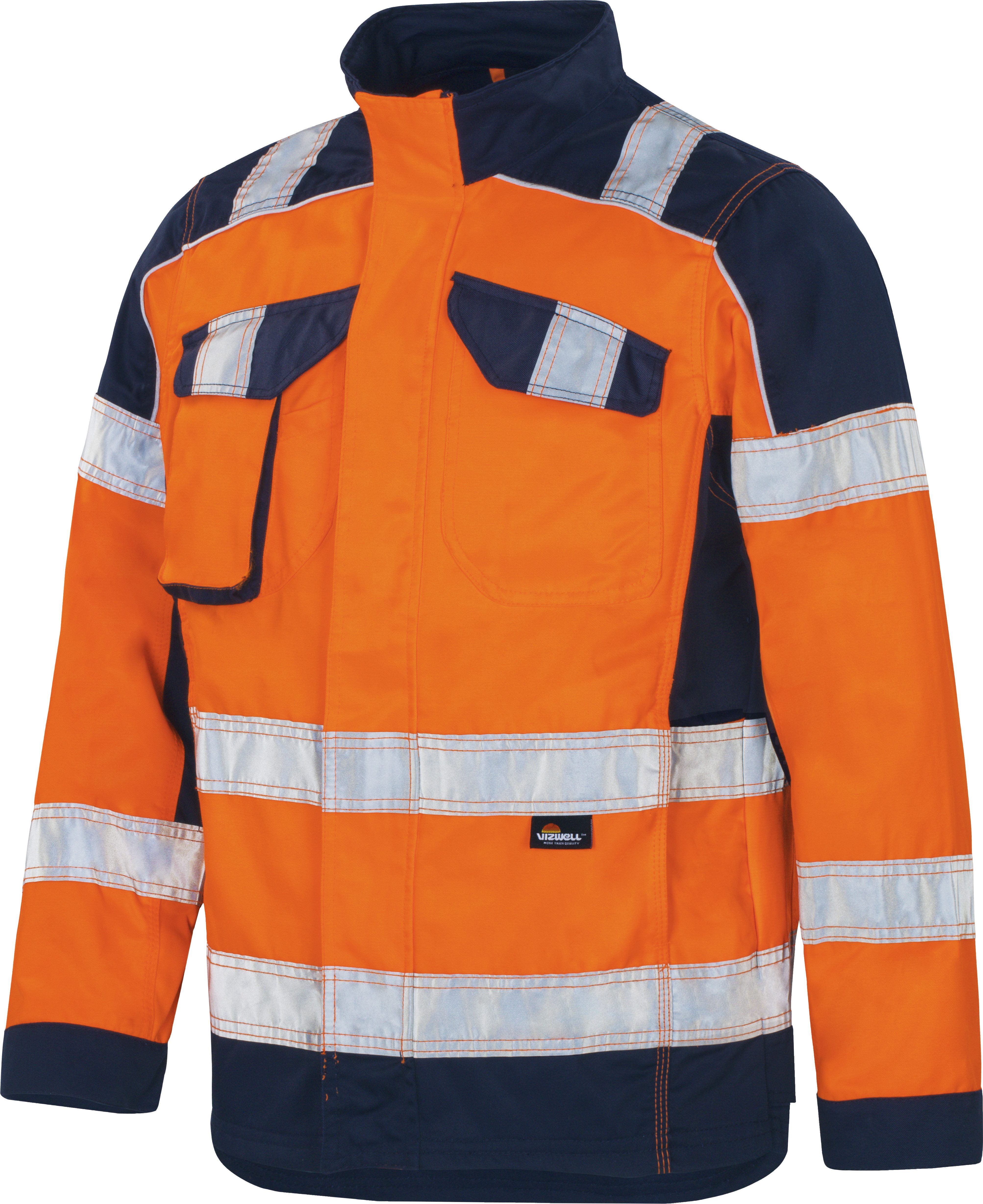 vizwell Arbeitsjacke Herren Warnschutz Bundjacke Arbeitsjacke orange oder gelb reflektierend - strapazierfähig und zertifiziert
