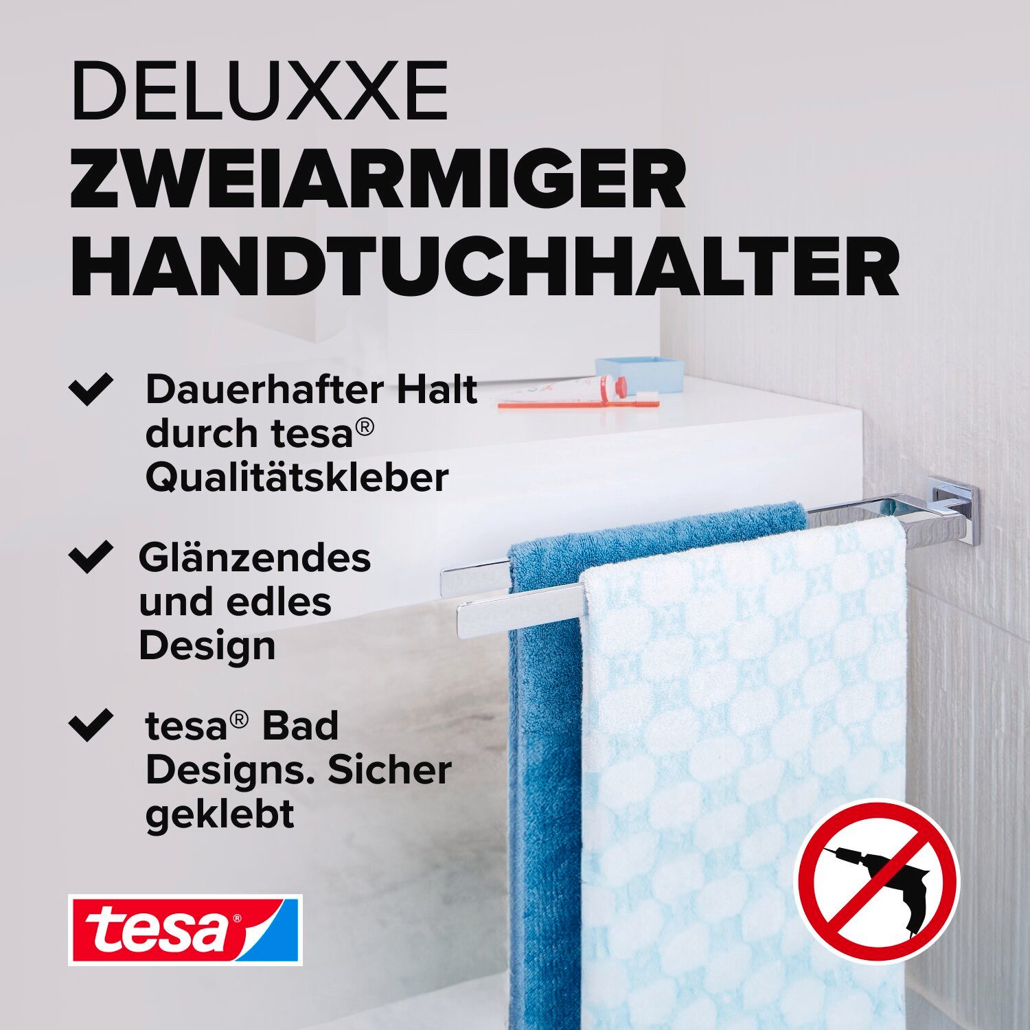 tesa Doppelhandtuchhalter DELUXXE Handtuchhalter ohne Bohren - 5,0 cm : 7,2 günstig online kaufen