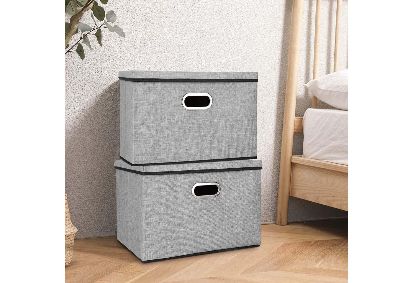 Thumbnail - Youyijia Aufbewahrungsbox 2 Stück Aufbewahrungsbox mit Deckel Faltbox 45x30x30cm Grau