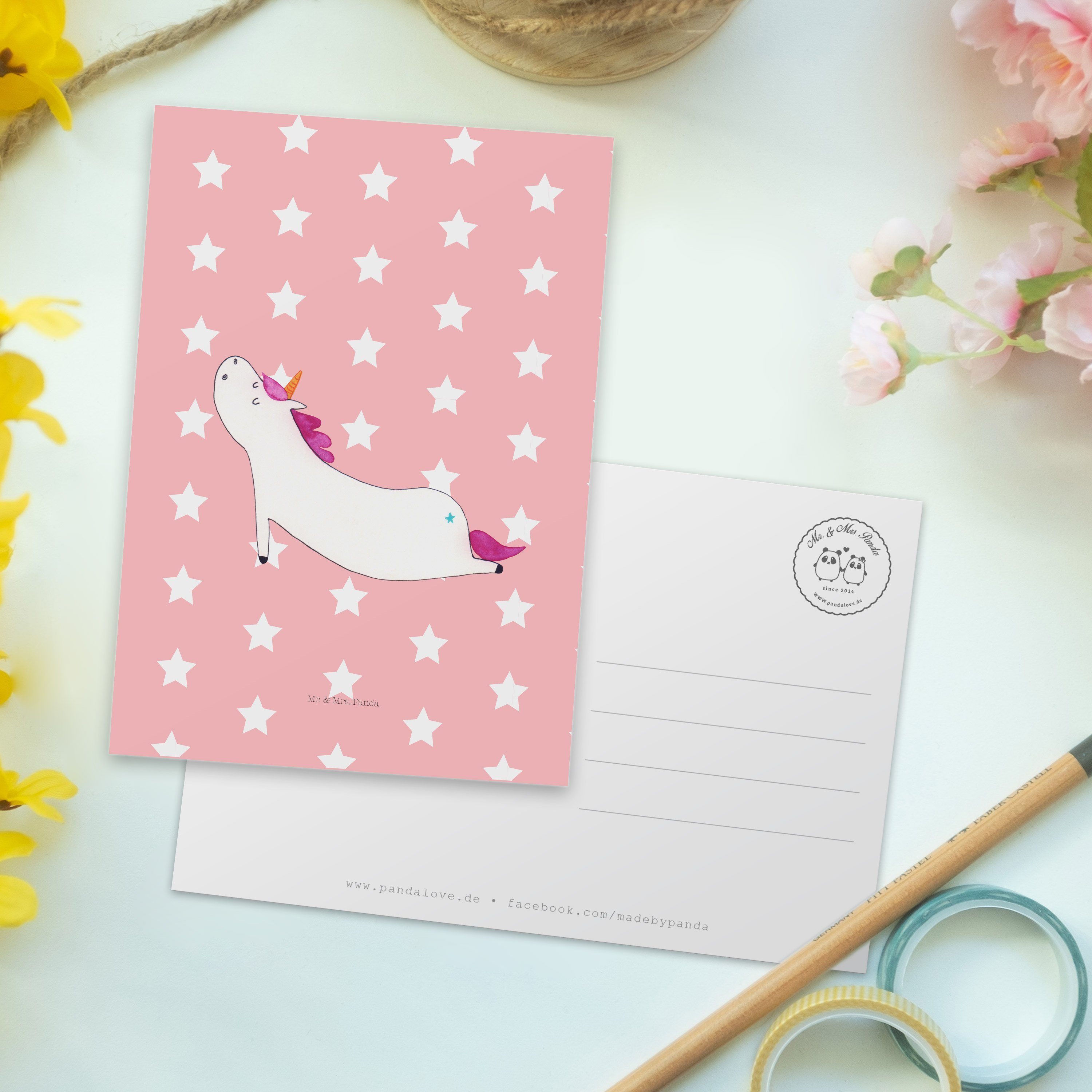 Mr. & Mrs. Panda Pegasus, Geschenk, Postkarte - lustig, - Einladung, Rot Pastell An Yoga Einhorn