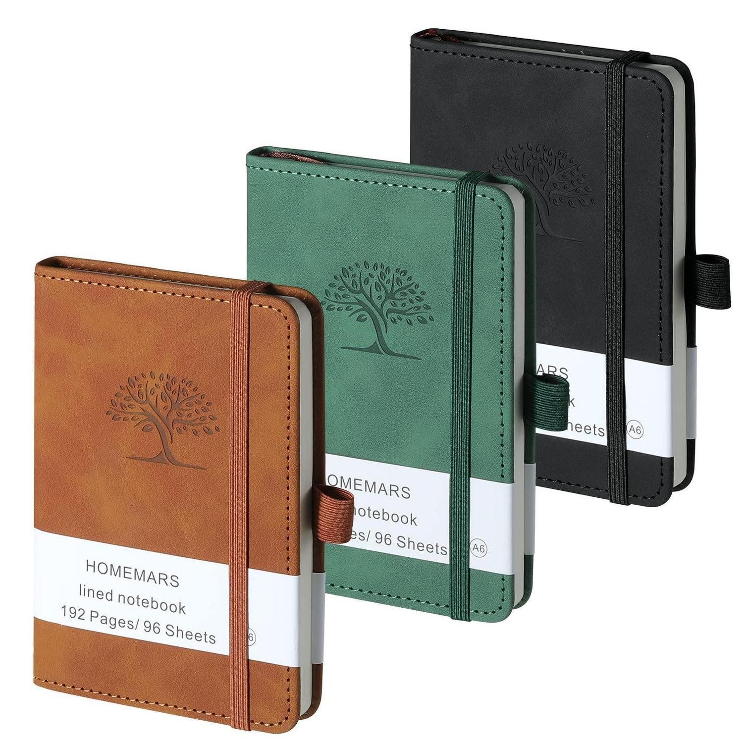 LuxusKollektion Notizbuch Notizbuch A6 3er Set Baum-Design Braun Grün Schwarz