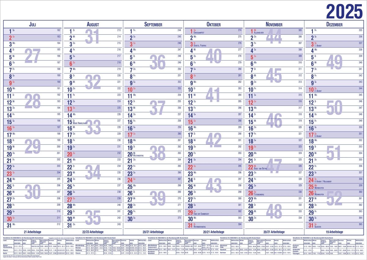 GÜSS Kalender Lesezeichenkalender Tafelkalender A5 12 Monate Kalendarium 2025