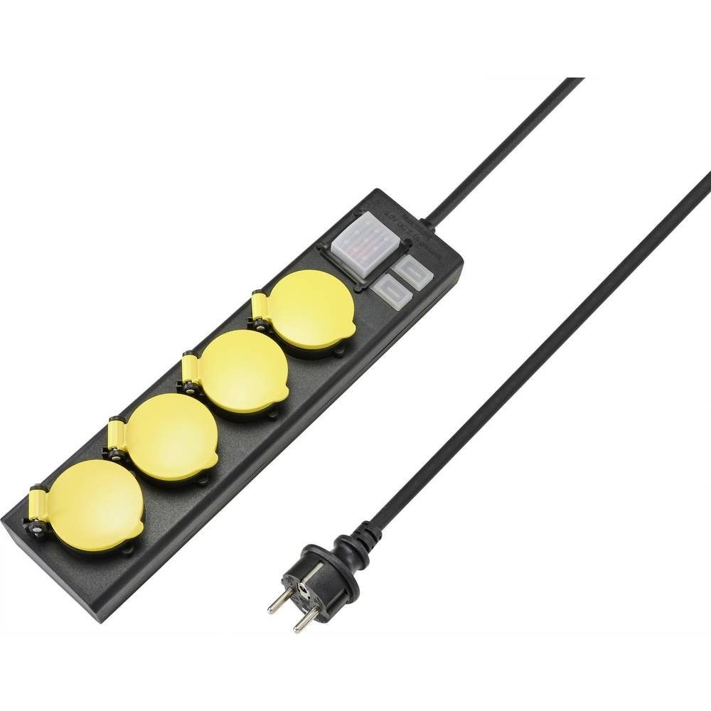 Sygonix 4-fach-Steckdosenleiste mit 2 x USB, IP44 RF-4737806 Steckdosenleiste, mit Schalter, mit USB-Ladeausgang