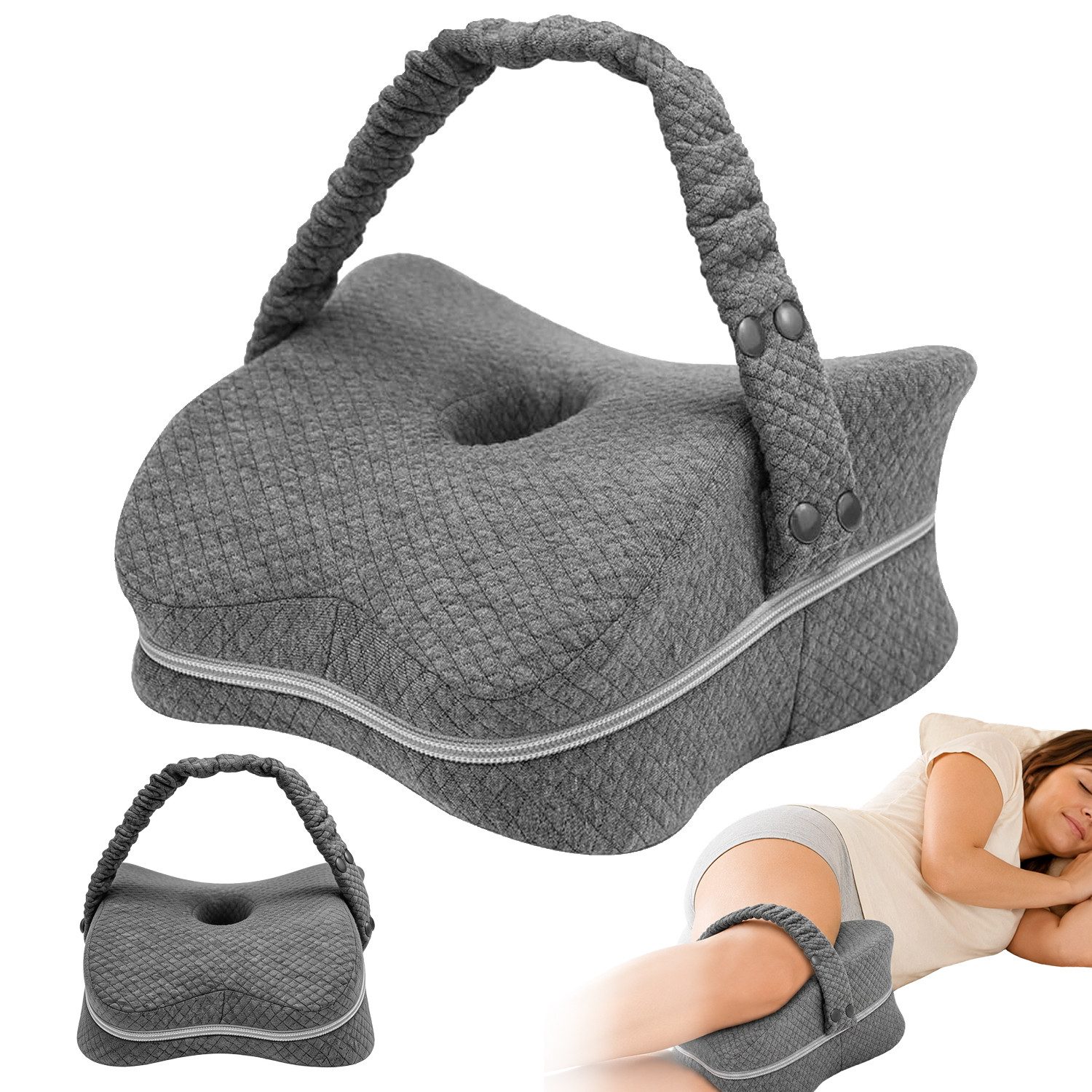 AKKEE Kniekissen Knie-Stützkissen für Seitenschläfer aus Memory Foam, Mit maschinenwaschbarem Kissenbezug und elastischem Band