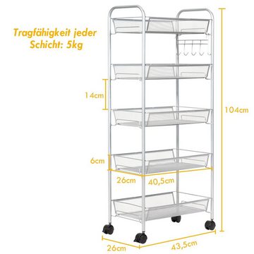 COSTWAY Servierwagen, mit Universalrädern und Haken, 43,5 x 26 x 104cm