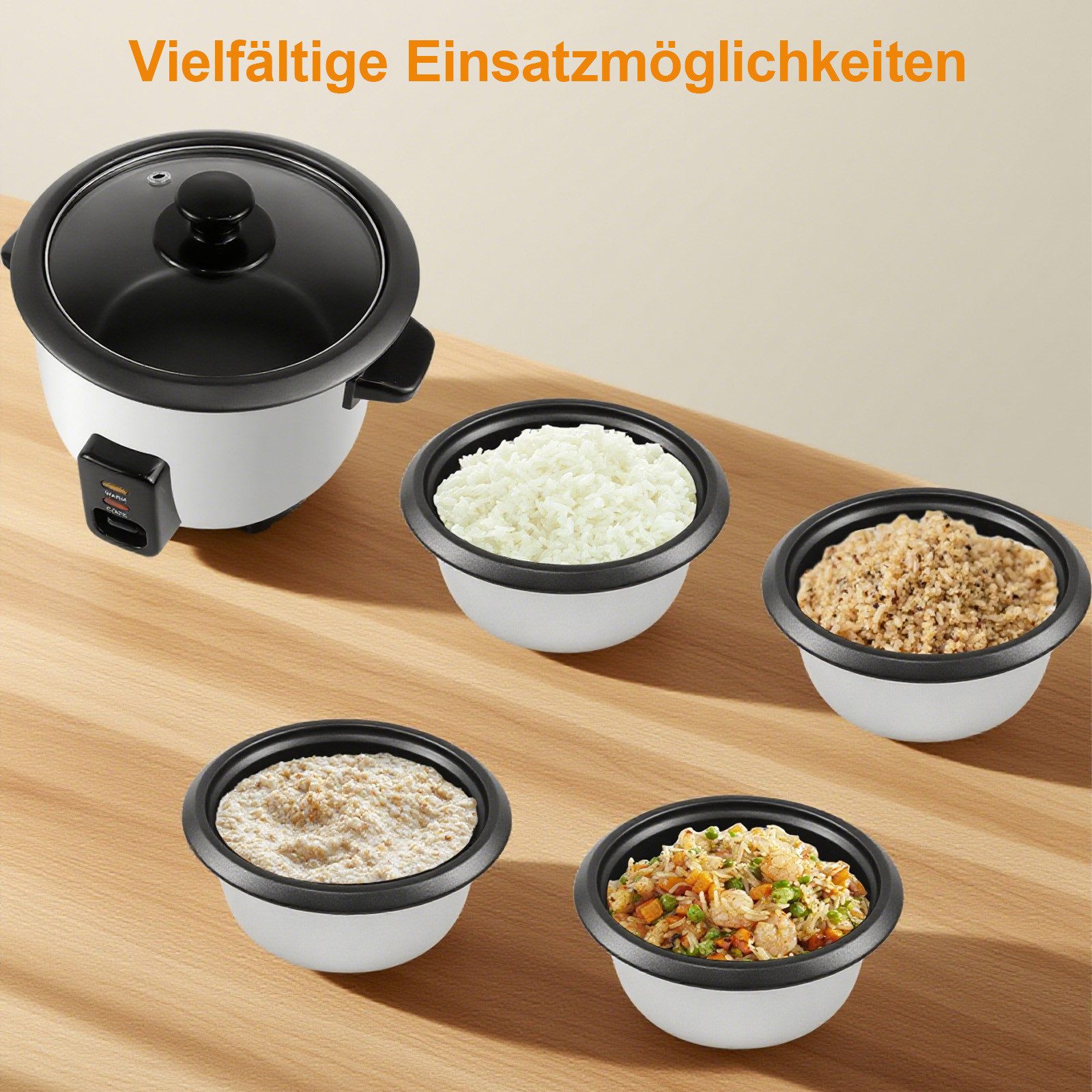 kisidus Reiskocher 0,6L, Reiskocher Klein mit Warmhaltefunktion, 300 W, rice cooker mini für 1-2 Personen mit Deckel, Messbecher und Löffel