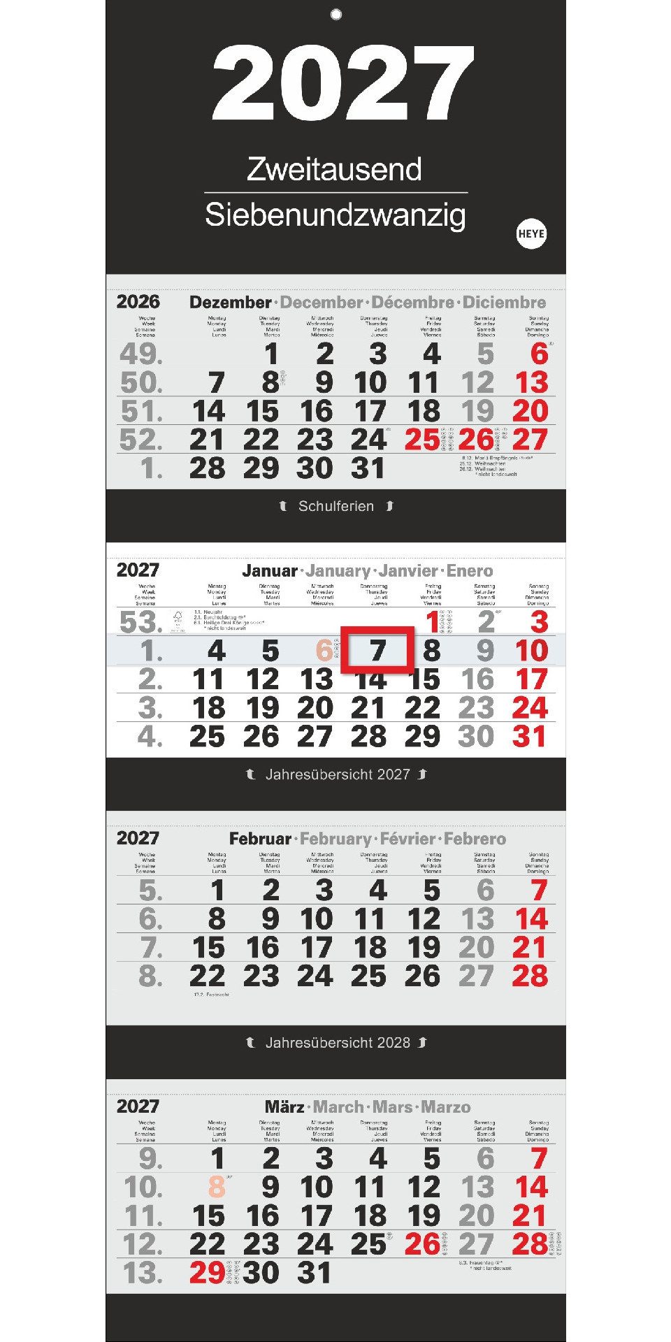 Athesia Kalenderverlag Wandkalender 4-Monatsplaner 2027