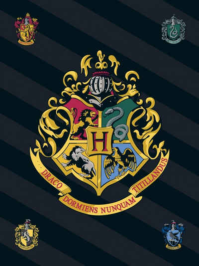 Kinderdecke Harry Potter Fleecedecke Schwarz Kuscheldecke Wappen Magie 140 x 100cm, Harry Potter