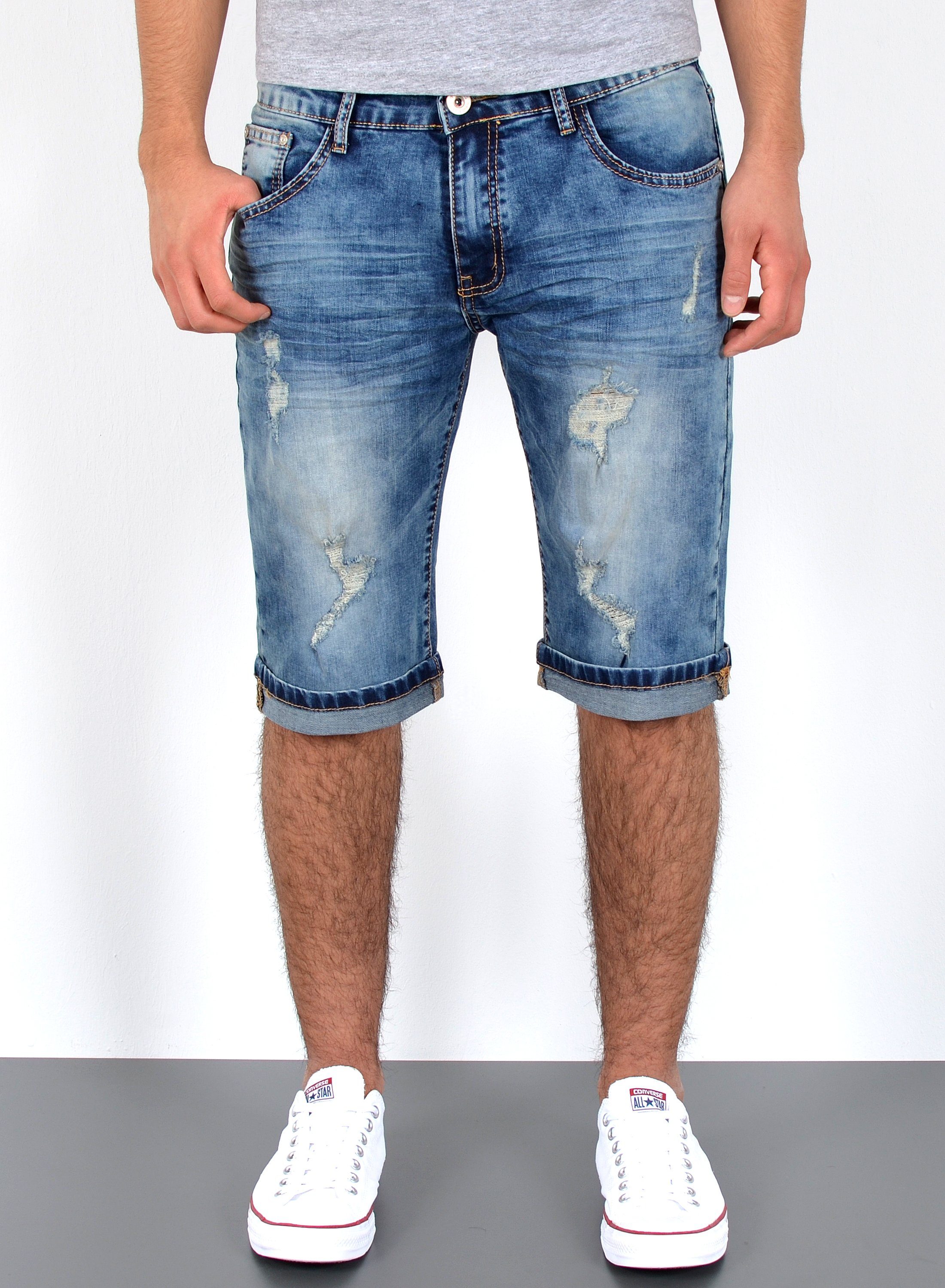 ESRA Jeansshorts Herren Jeans Shorts Hose Herren kurze Jeans Hose mit 5 Pocket Jeans Shorts Herren kurze Jeans Sommer Hose Jeans Herren Stretch