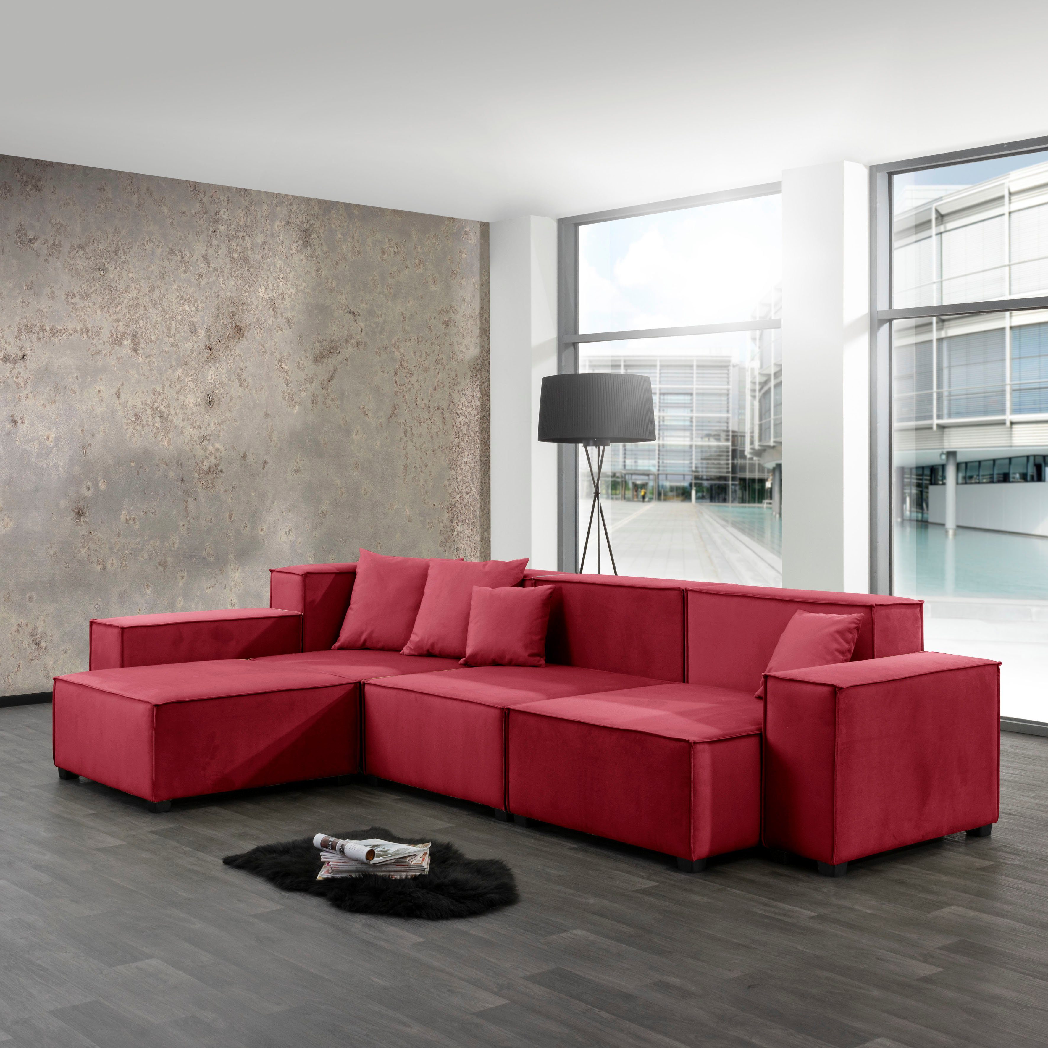 Max Winzer® Wohnlandschaft MOVE, Set, Sofa-Set 04 aus 10 Sitzelementen, inklusive 4 Zierkissen, kombinierbar rot