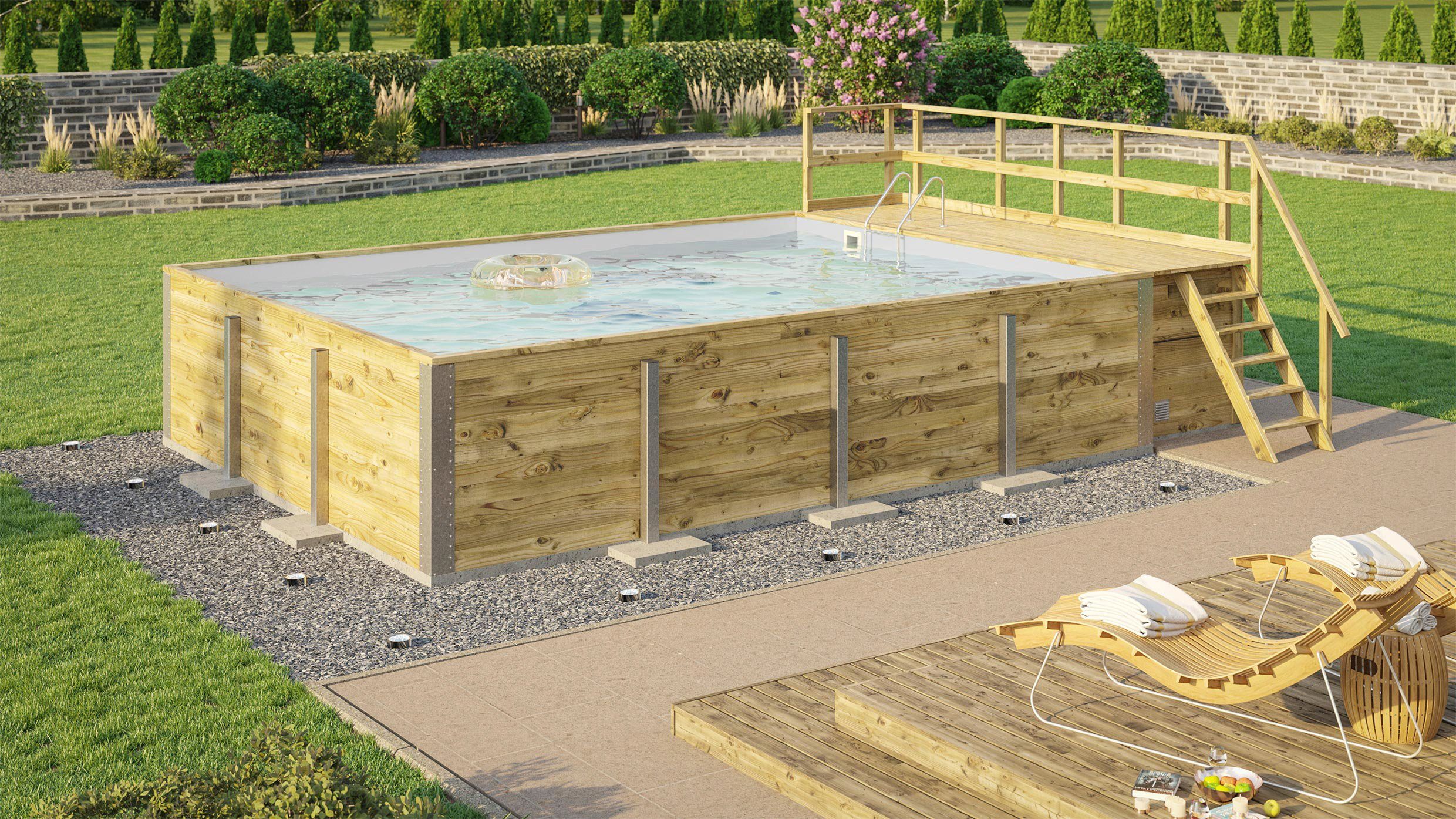 weka Rechteckpool 595 Gr. 2 mit Sonnendeck und Technikraum (Set, 10-tlg), BxLxH: 416x644x116 cm, verschiedene Folienfarben