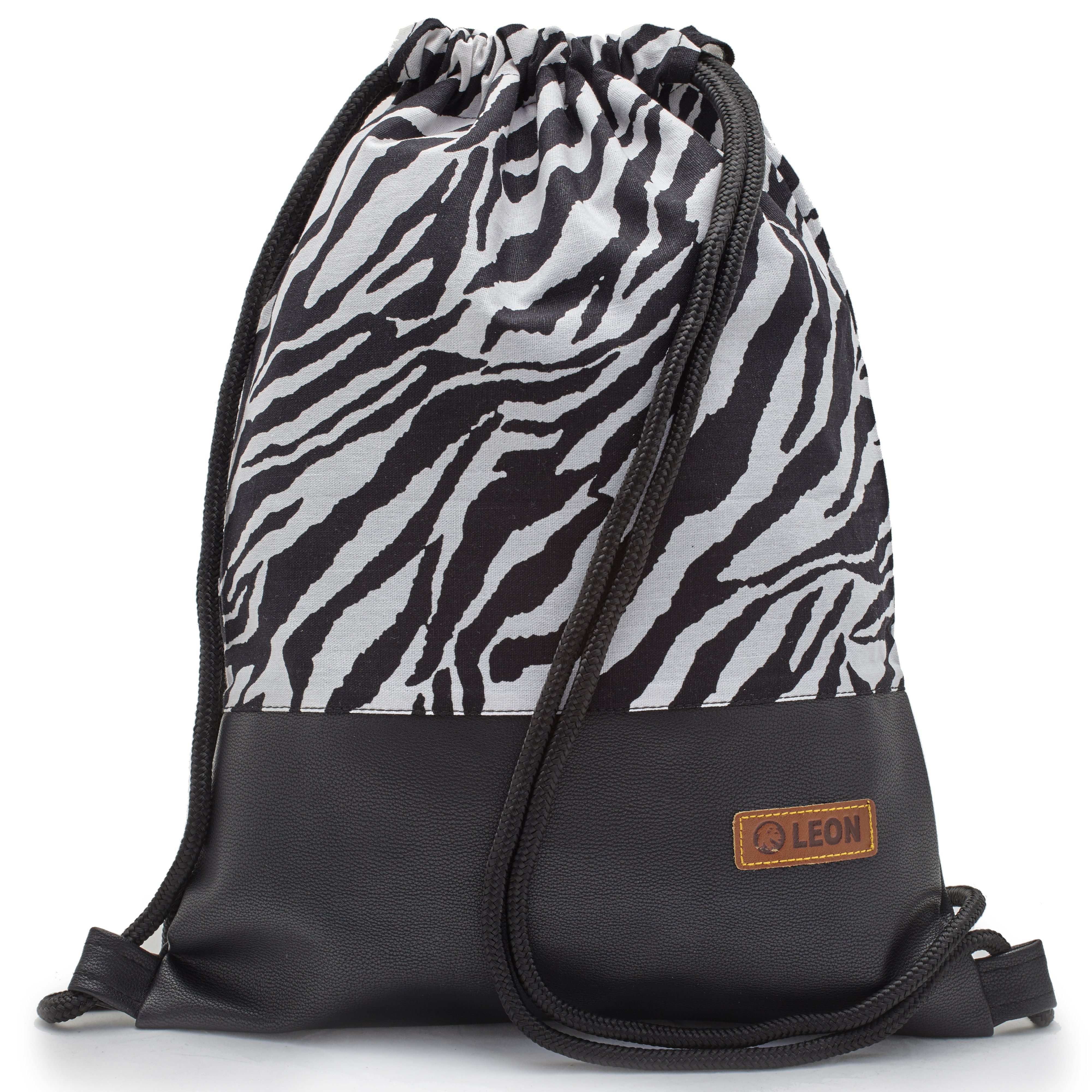 By Bers Turnbeutel Leon By Bers Turnbeutel Beutelrucksack Freizeitrucksack (Tagesrucksack für Strand Sport Festival Freizeit Alltag Einkauf aus Baumwolle Innentasche Schlüsselband), 9mm dicke und weiche Nylonschnüre