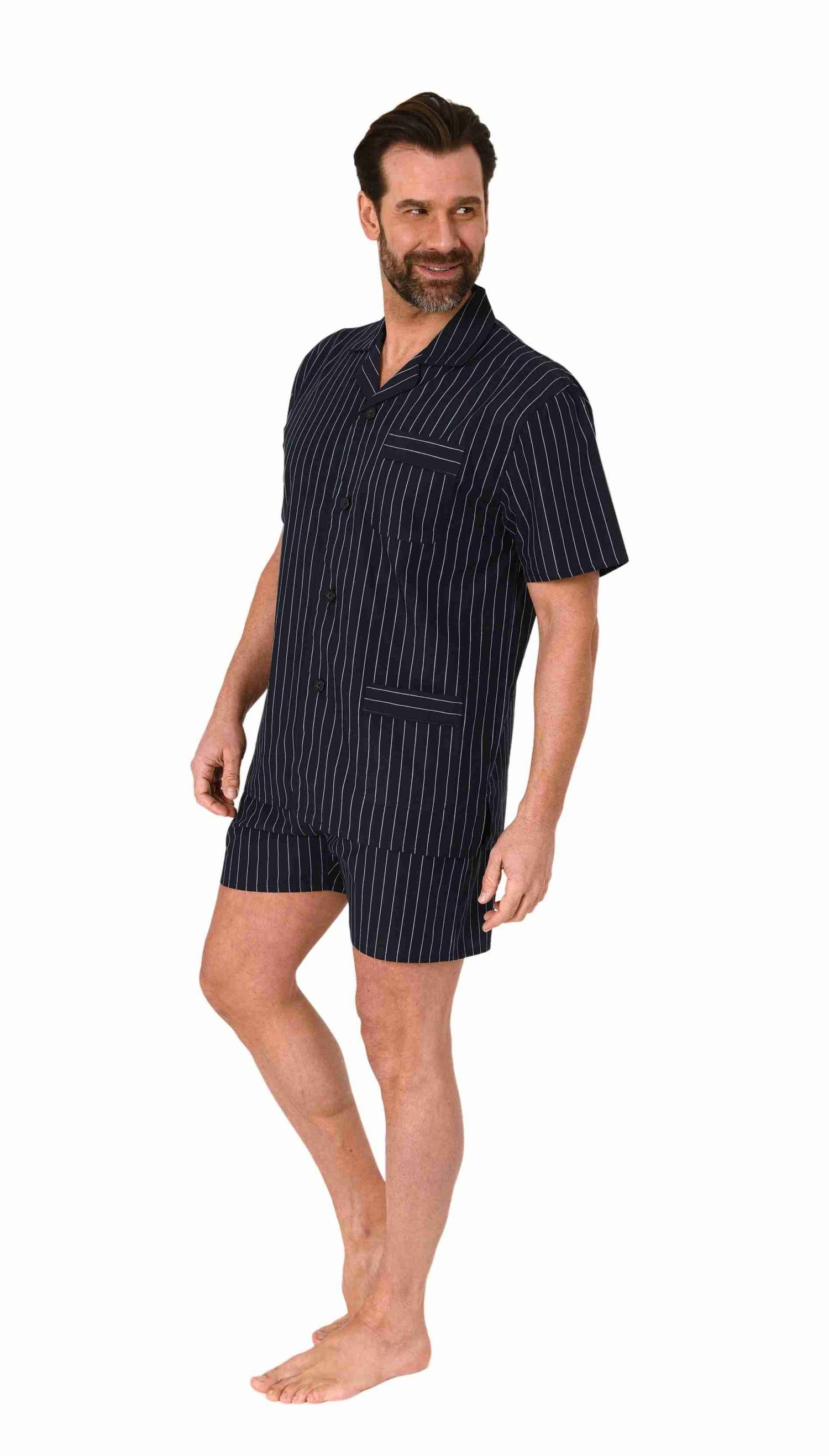 Normann Pyjama Herren kurzarm Schlafanzug Shorty Pyjama gewebt mit Knopflei günstig online kaufen