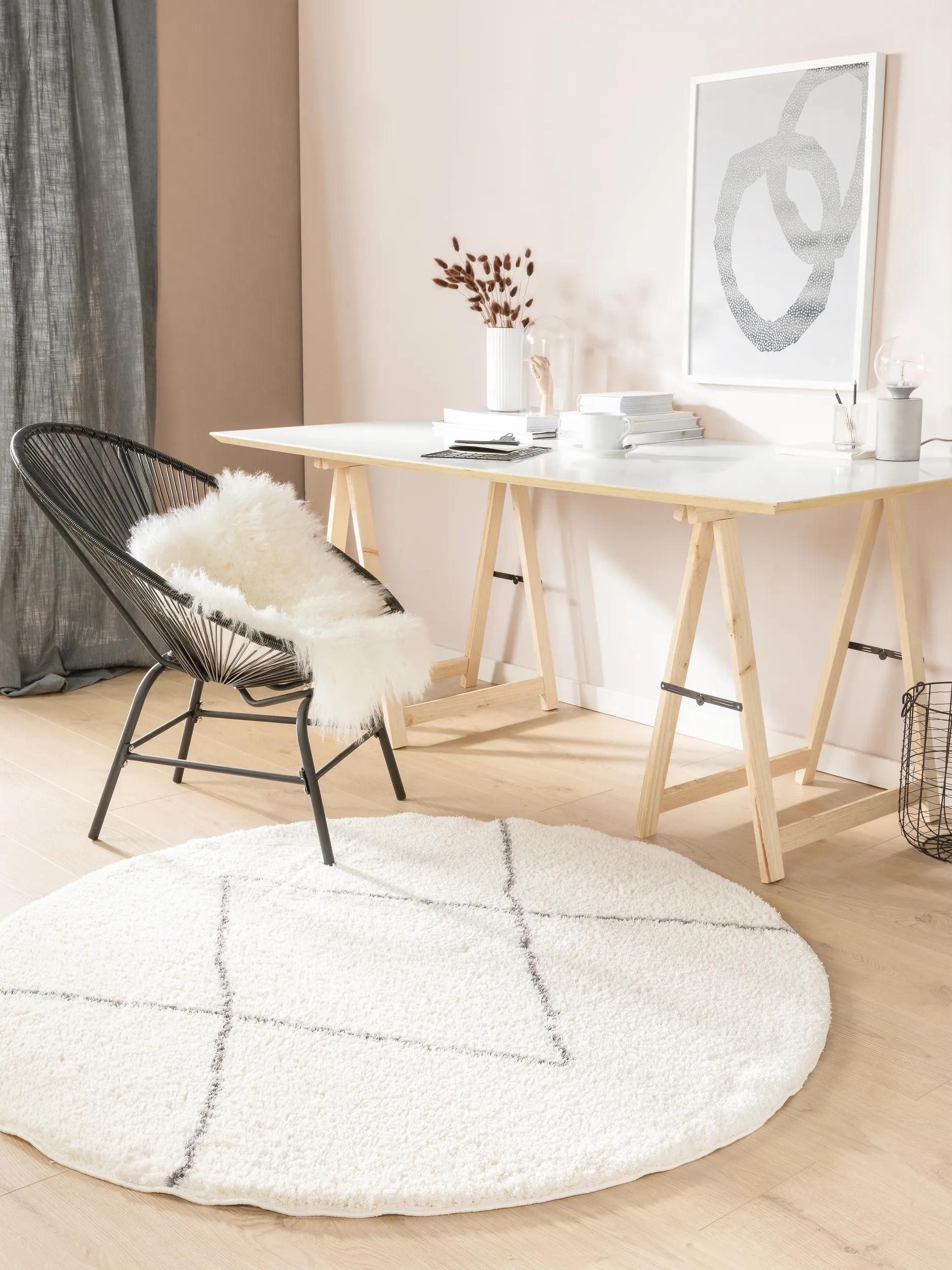 benuta Hochflor-Teppich Benno, rund, Höhe: 21 mm, Teppich Wohnzimmer, Schlafzimmer, Esszimmer, Flur, Kunstfaser, Cozy
